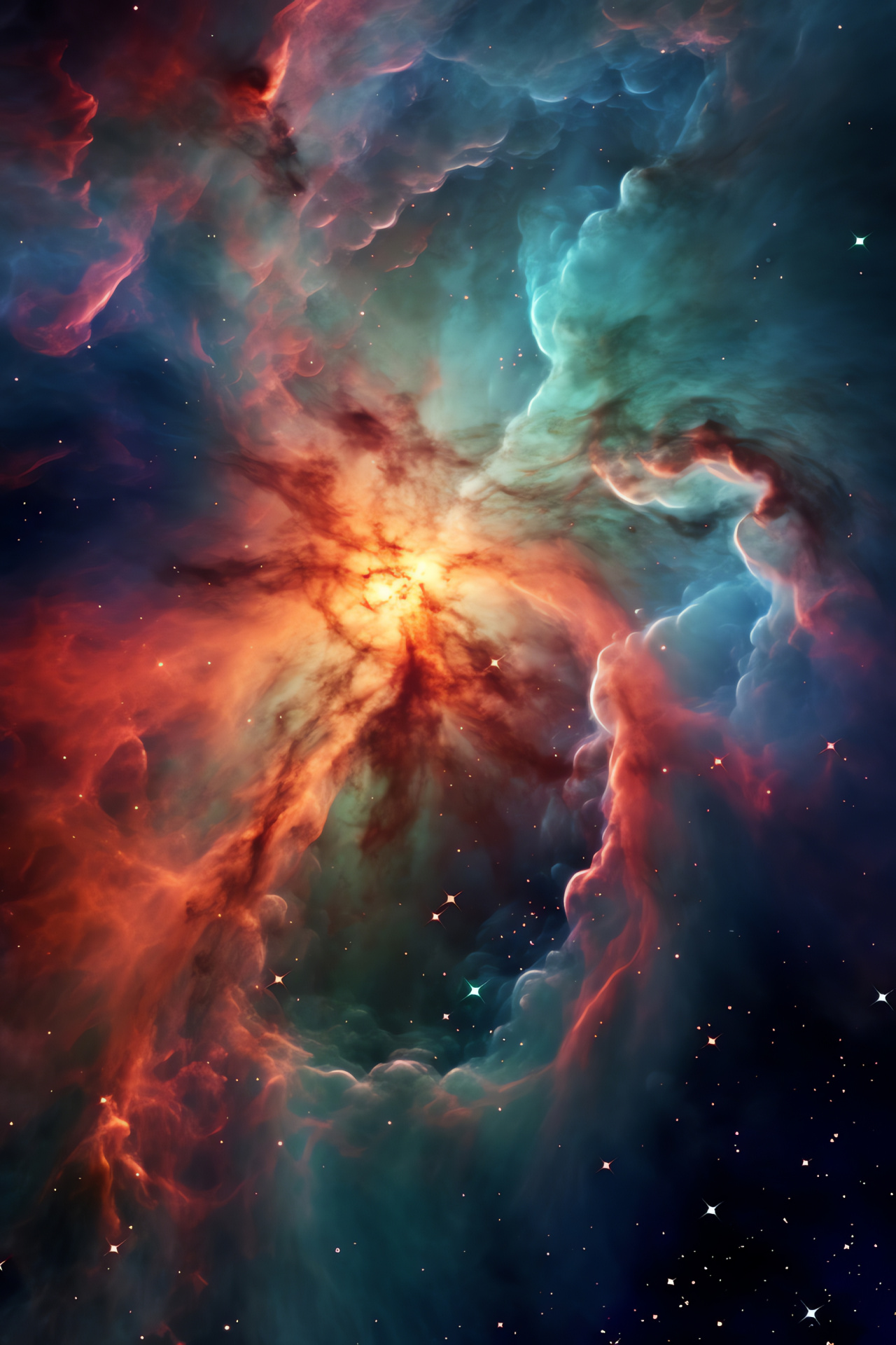 Orion Nebula beauty, Cosmos phenomenon, Galactic nebula formation, Interstellar neon hues, Astral dynamics, HD Phone Image