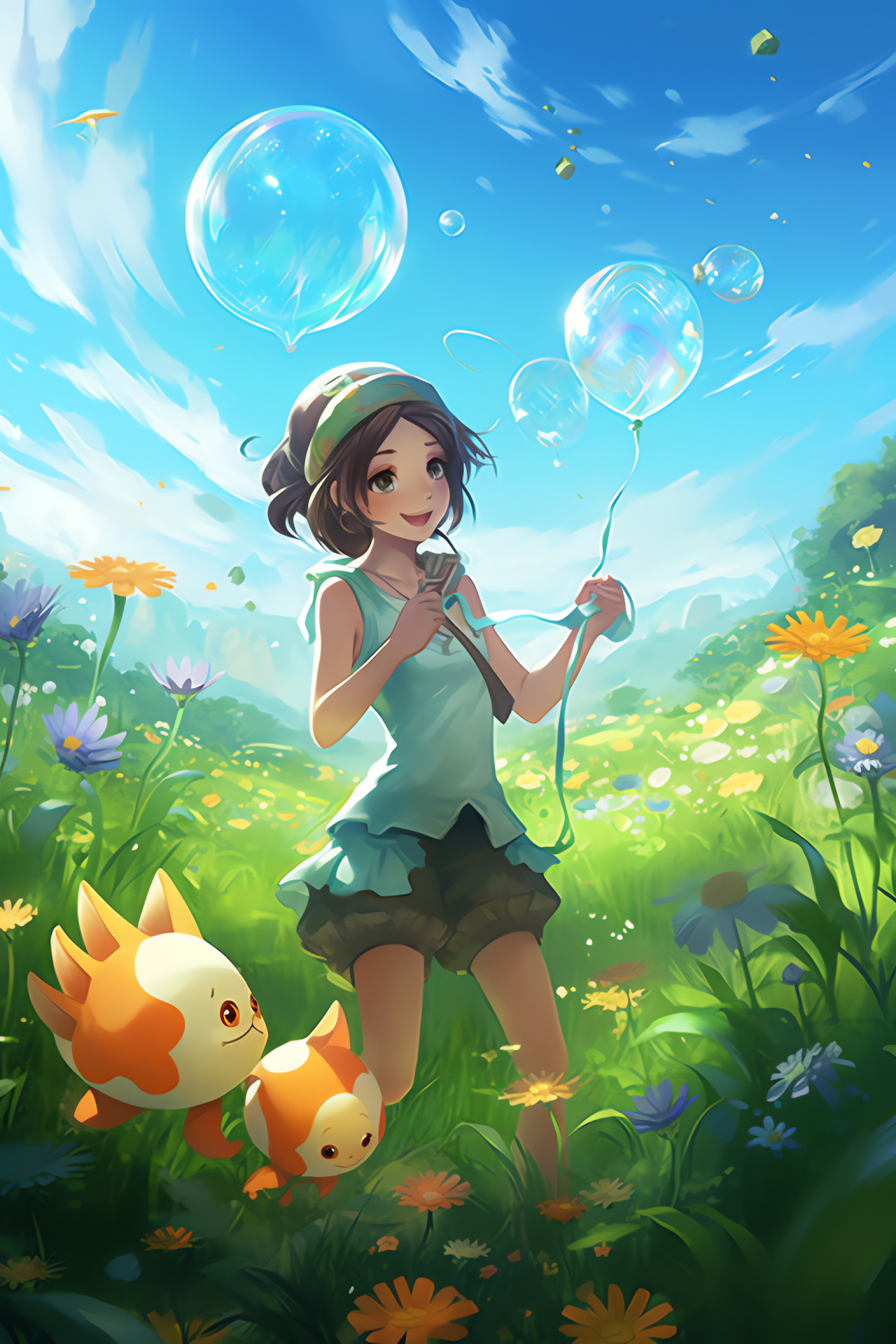 Water-trainer Misty, Open field, Starmie starshape, Aquatic combat, Serene environment, HD Phone Image