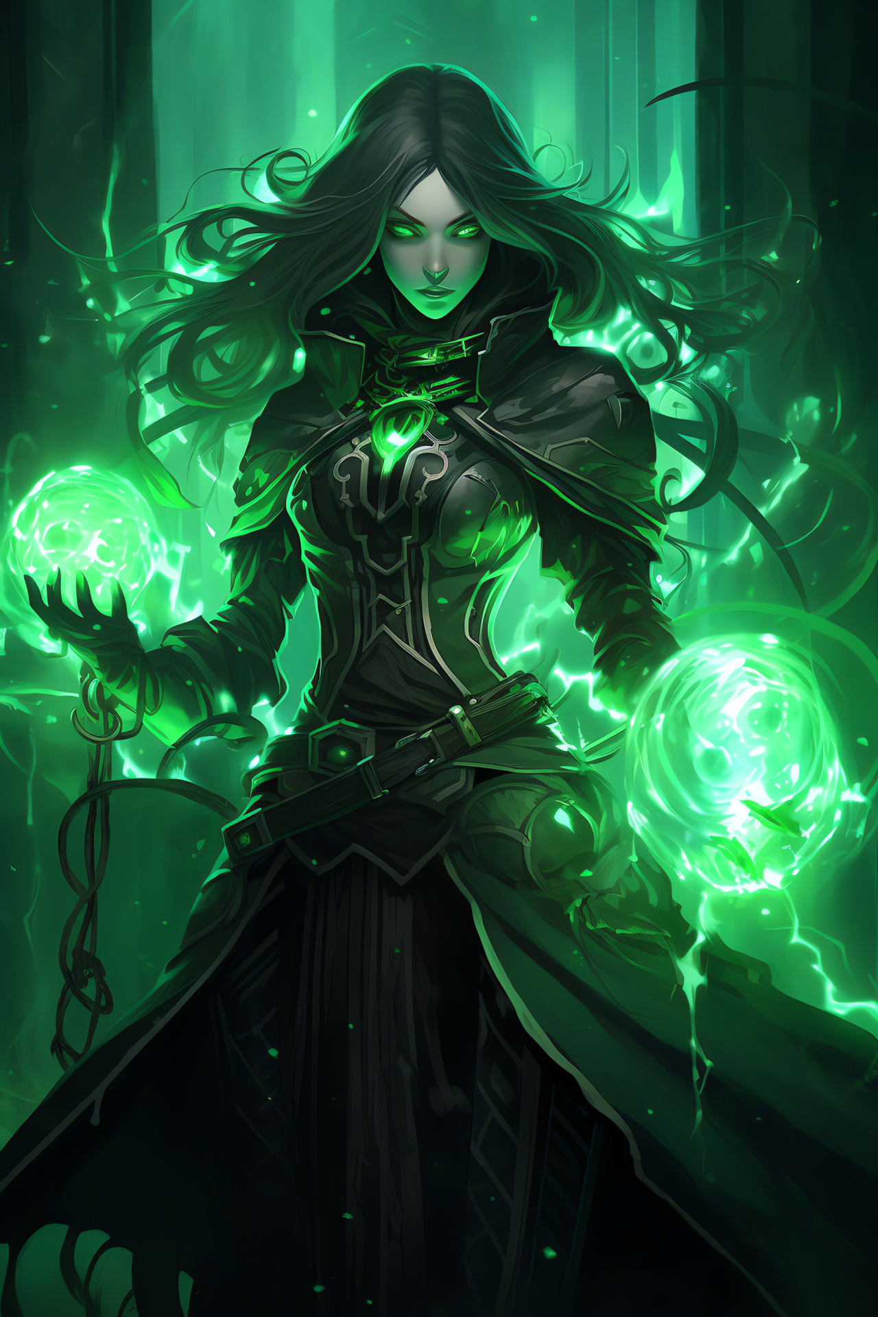 Necromancer protagonist, Elysia character design, Emerald eye detail, Royal bearing, Alluring facial focus, HD Phone Image