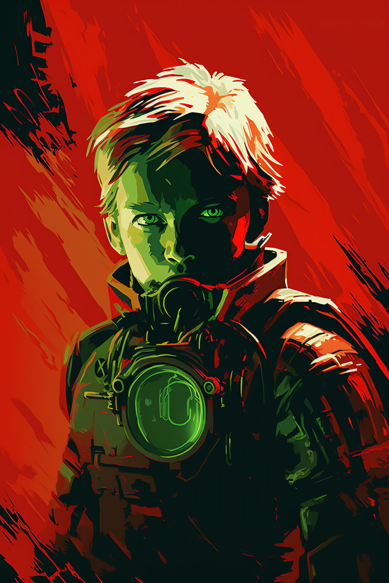 Fallout Pip Boy mascot, Vault-Tec mascot, Electronic glitch, Monochrome red screen, Nostalgic gaming gadget, HD Phone Image