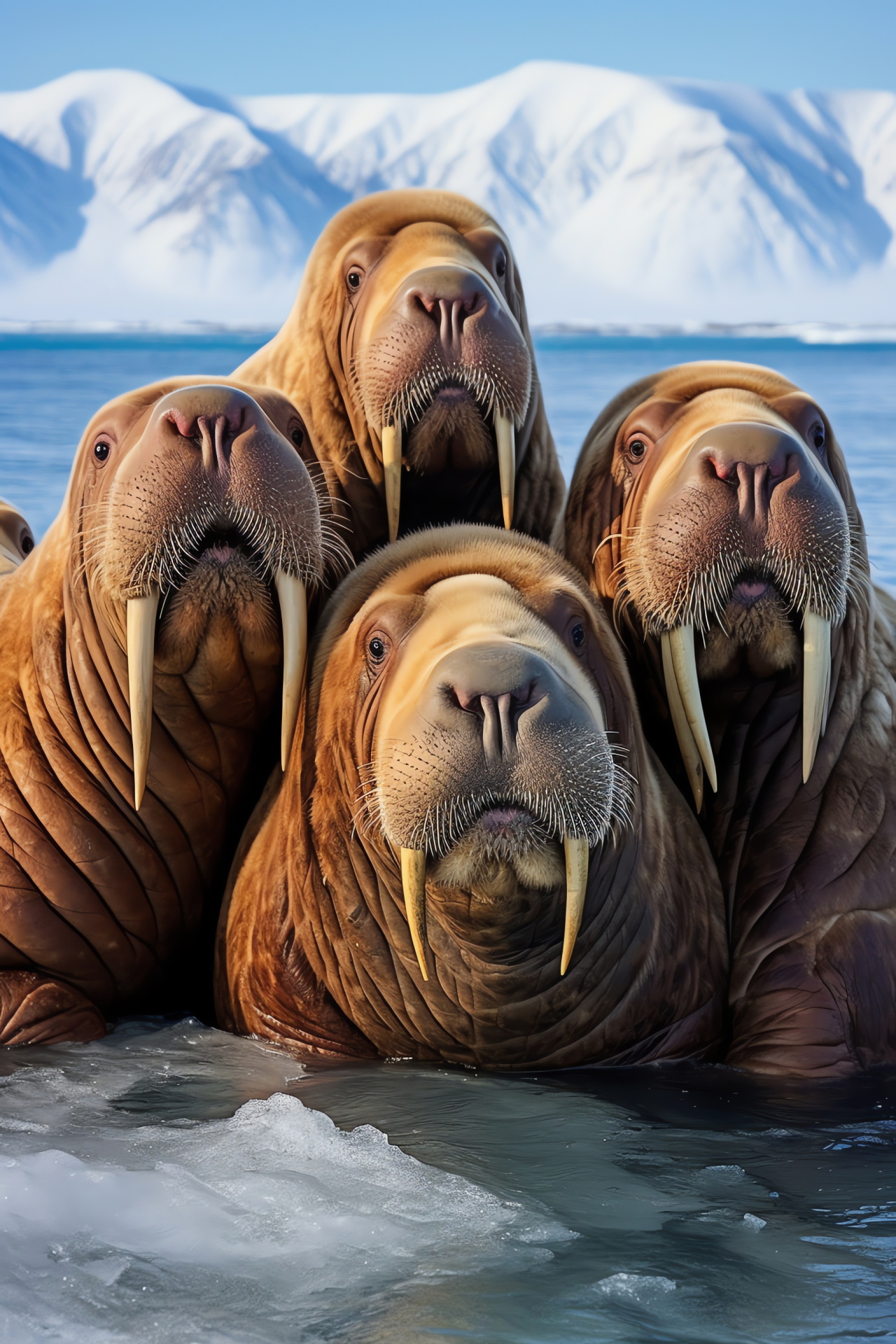 Walrus group, tusked pinnipeds, marine life, animal family, Arctic inhabitants, HD Phone Wallpaper