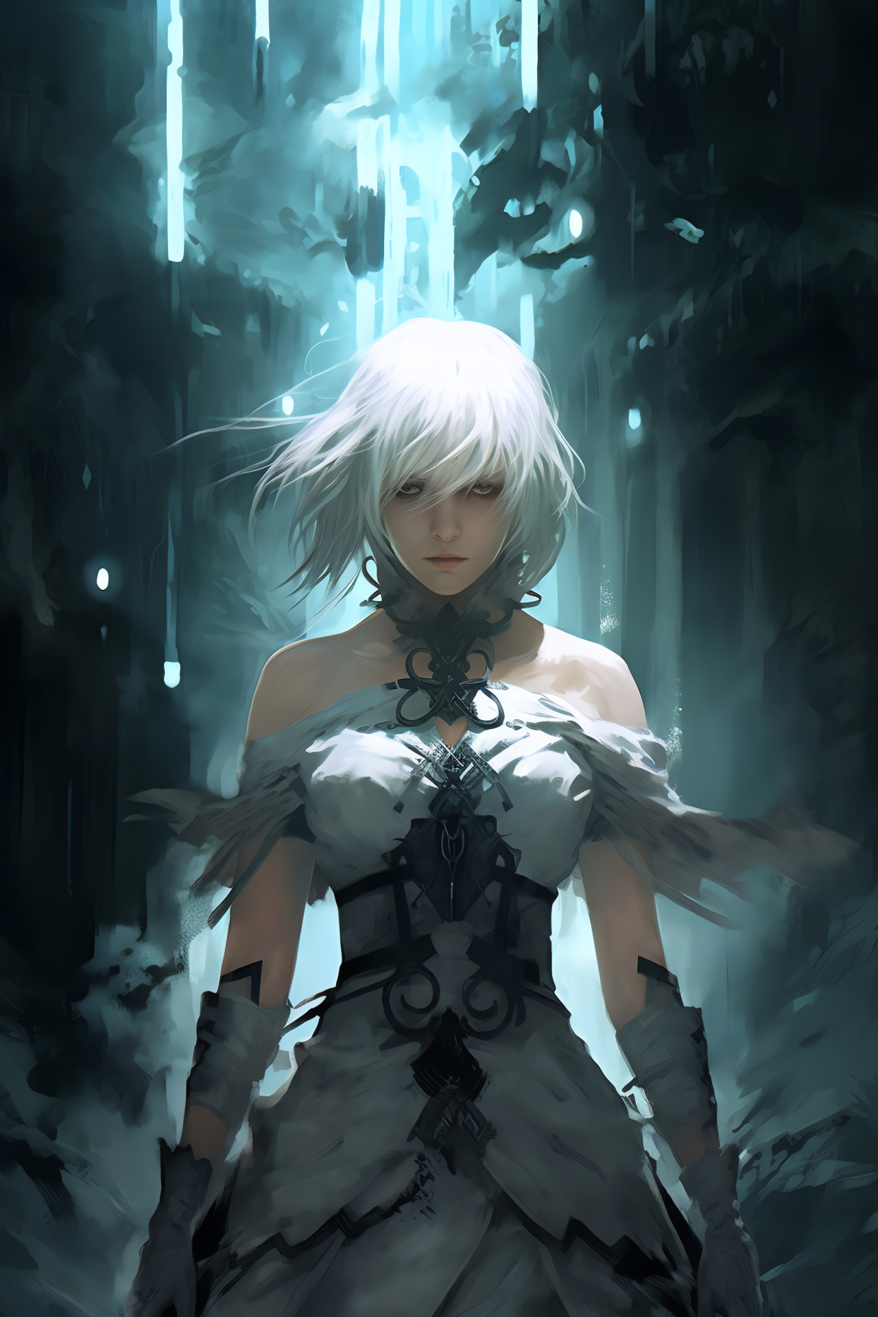 Underground setting in Nier, Protagonist's rebellion, Luminous chamber, Ethereal ambience, Role-playing environment, HD Phone Wallpaper