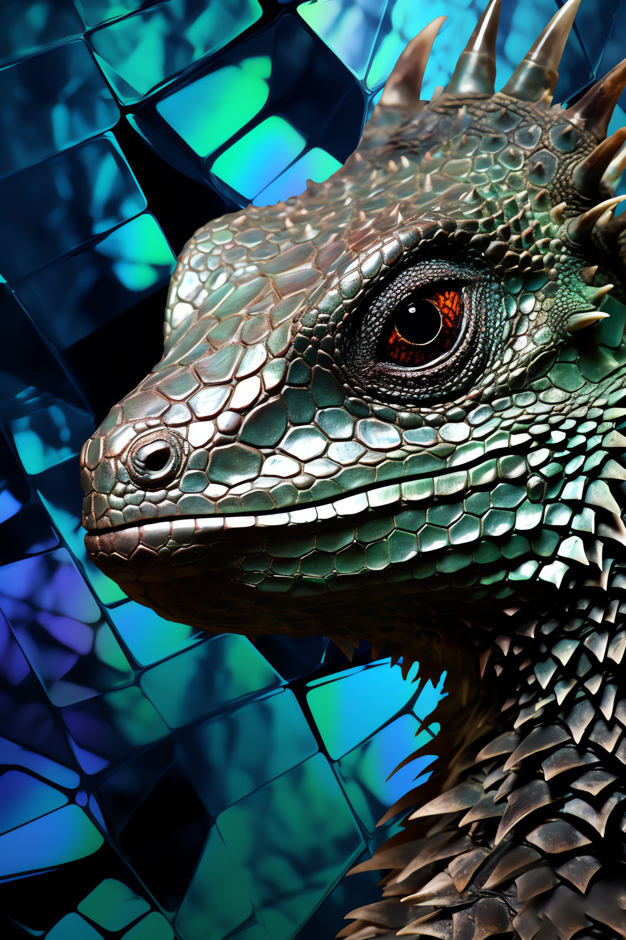 Aquatic Water Dragon, reptilian species, exotic creature, shimmering scales, mythical beast, HD Phone Wallpaper