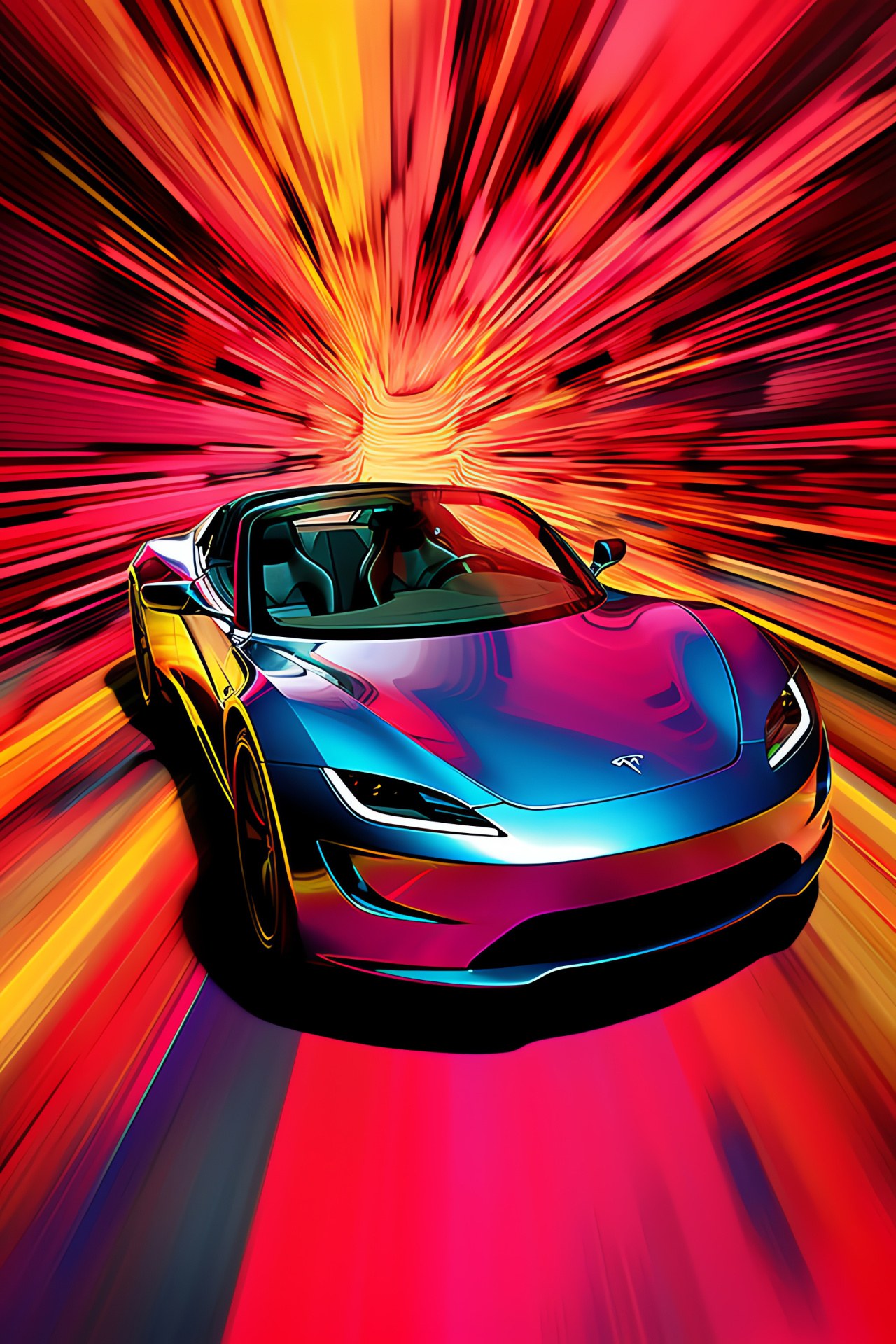 Tesla Roadster Founder's Edition, Performance sports car, Elevated angle, Multipart backdrop, Lustrous display, HD Phone Wallpaper