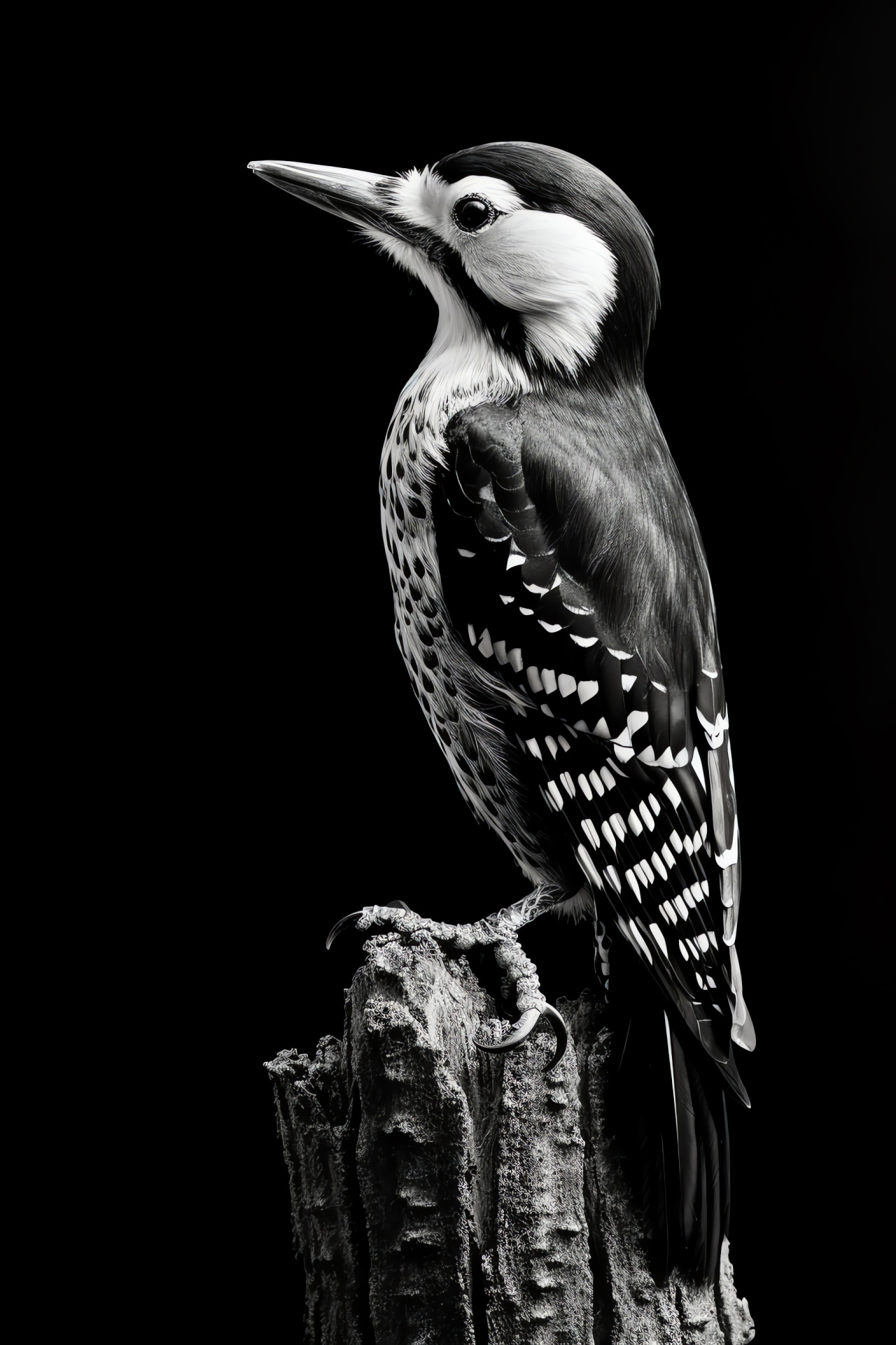 Striped Woodpecker, Birdwatching, Contrast backdrop, Feathered wildlife, Avian elegance, HD Phone Wallpaper