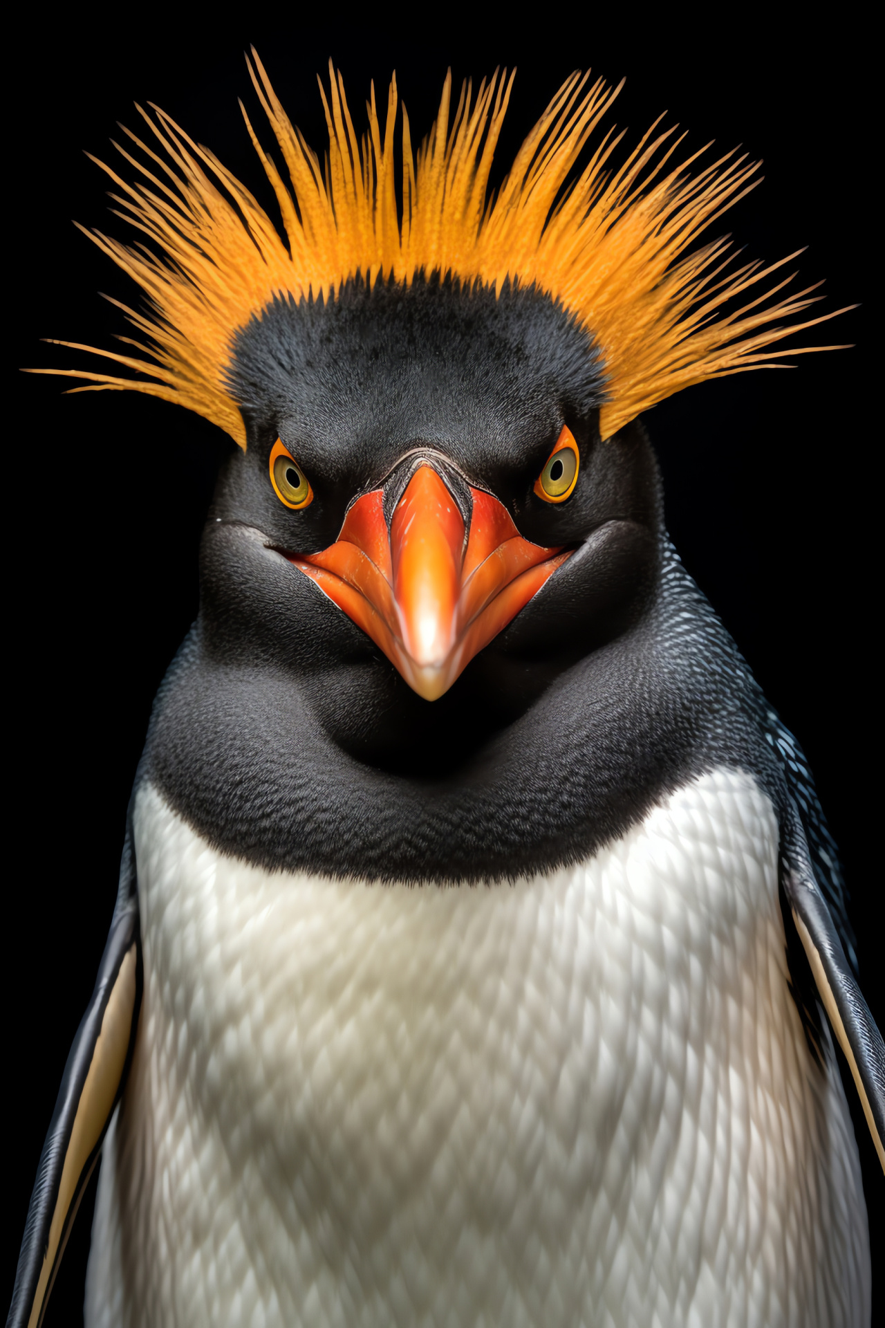 Rockhopper penguin profile, crest feathered bird, southern hemisphere species, rocky habitat, avian beak detail, HD Phone Wallpaper