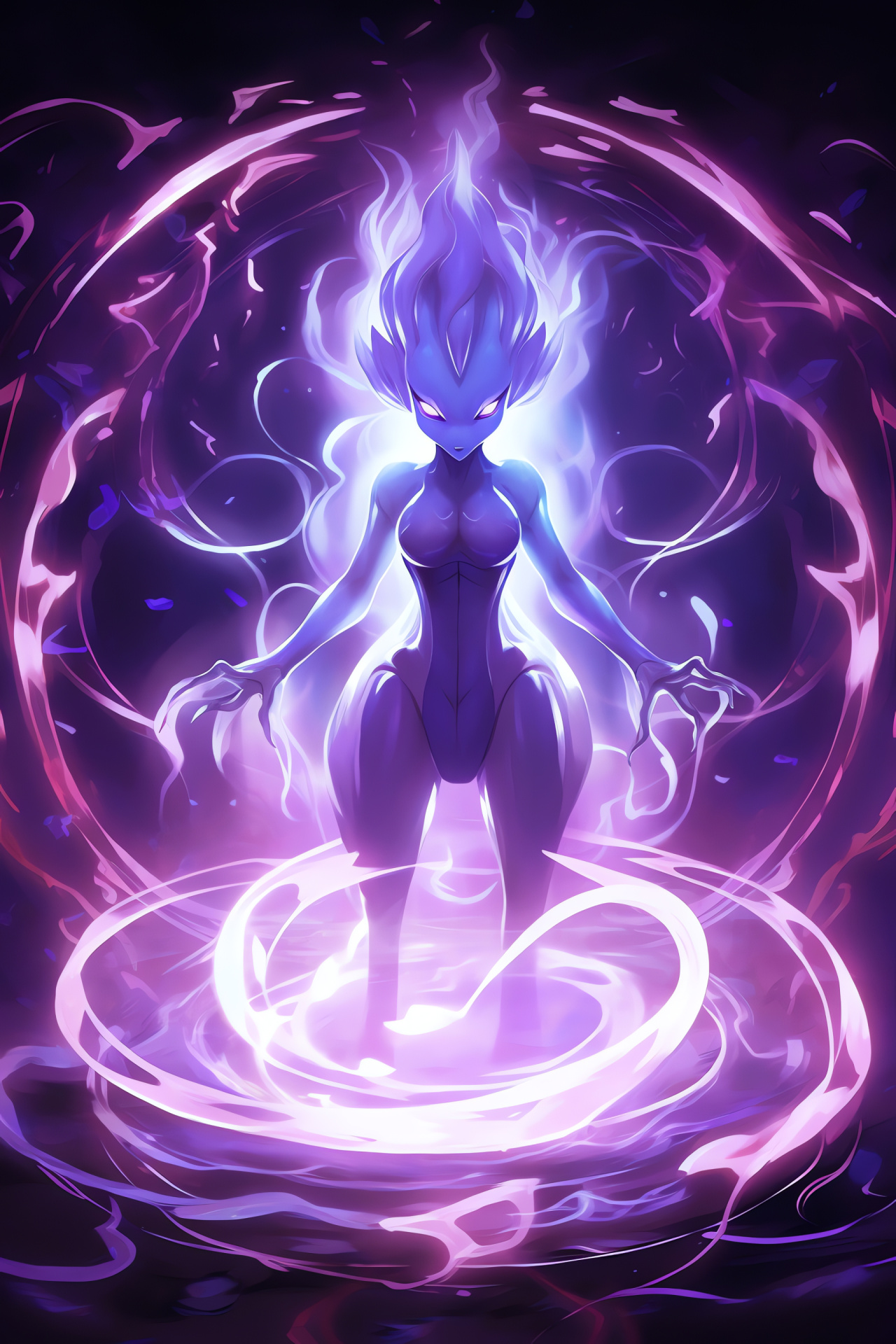 Pokemon Mewtwo representation, Psychic ability, Floating sensation, Sleek figure, Intense gaze, HD Phone Wallpaper