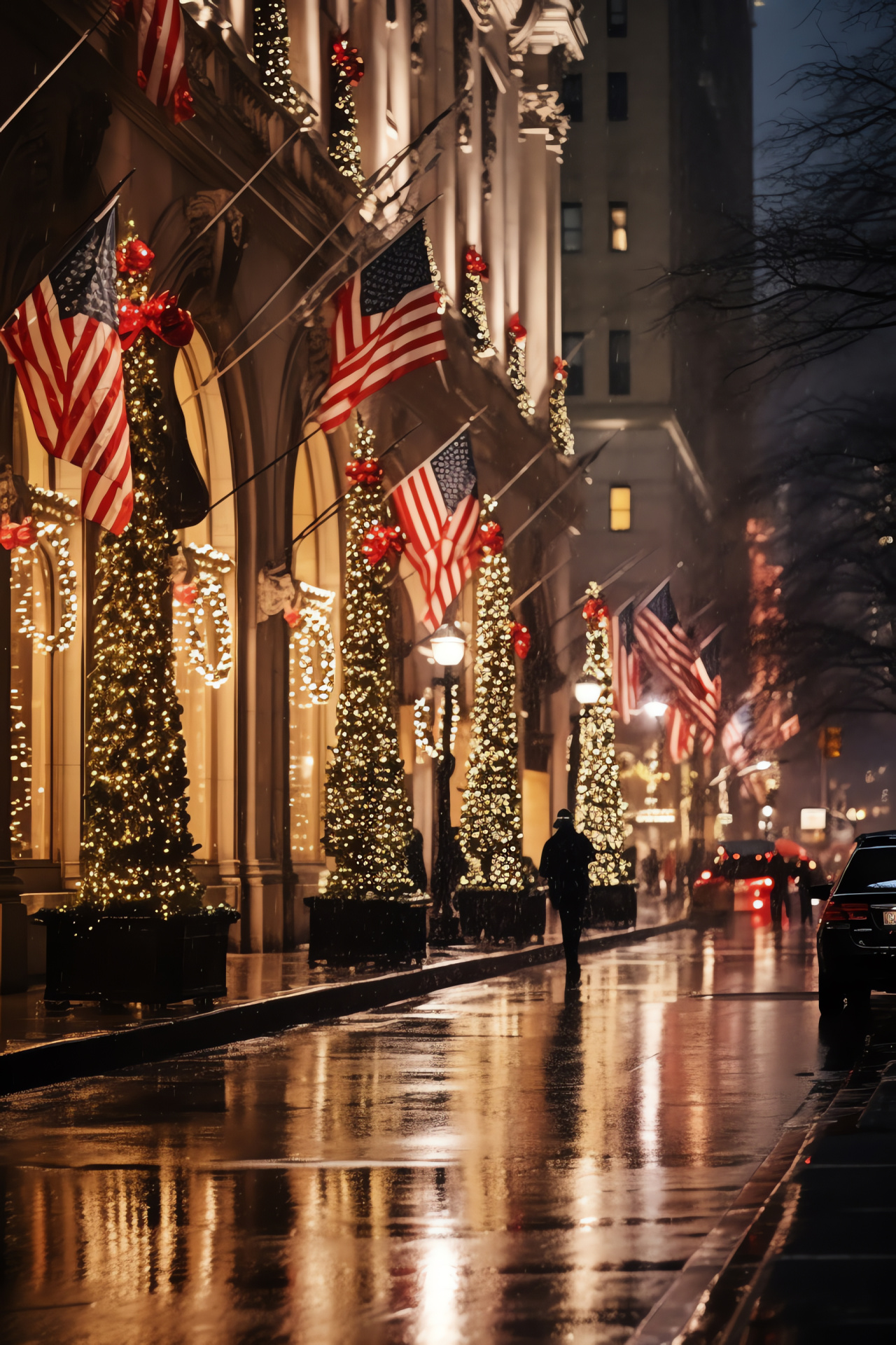 Winter in New York, Fifth Avenue shopping, festive embellishments, luxurious ambiance, holiday splendor, HD Phone Wallpaper