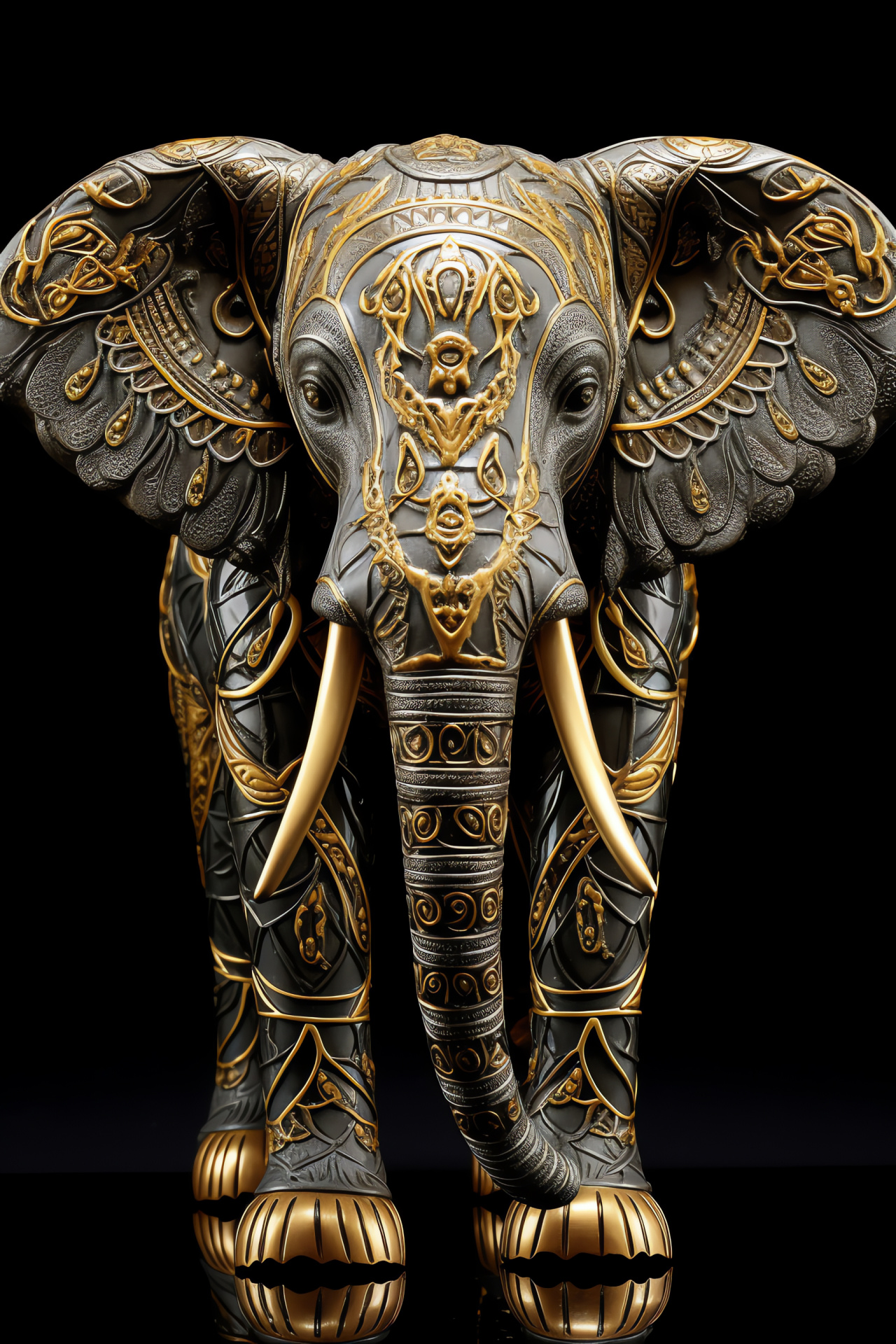 Tribal decorated elephant, Golden-eyed elephant, Tusked animals, African fauna, Majestic wildlife, HD Phone Image