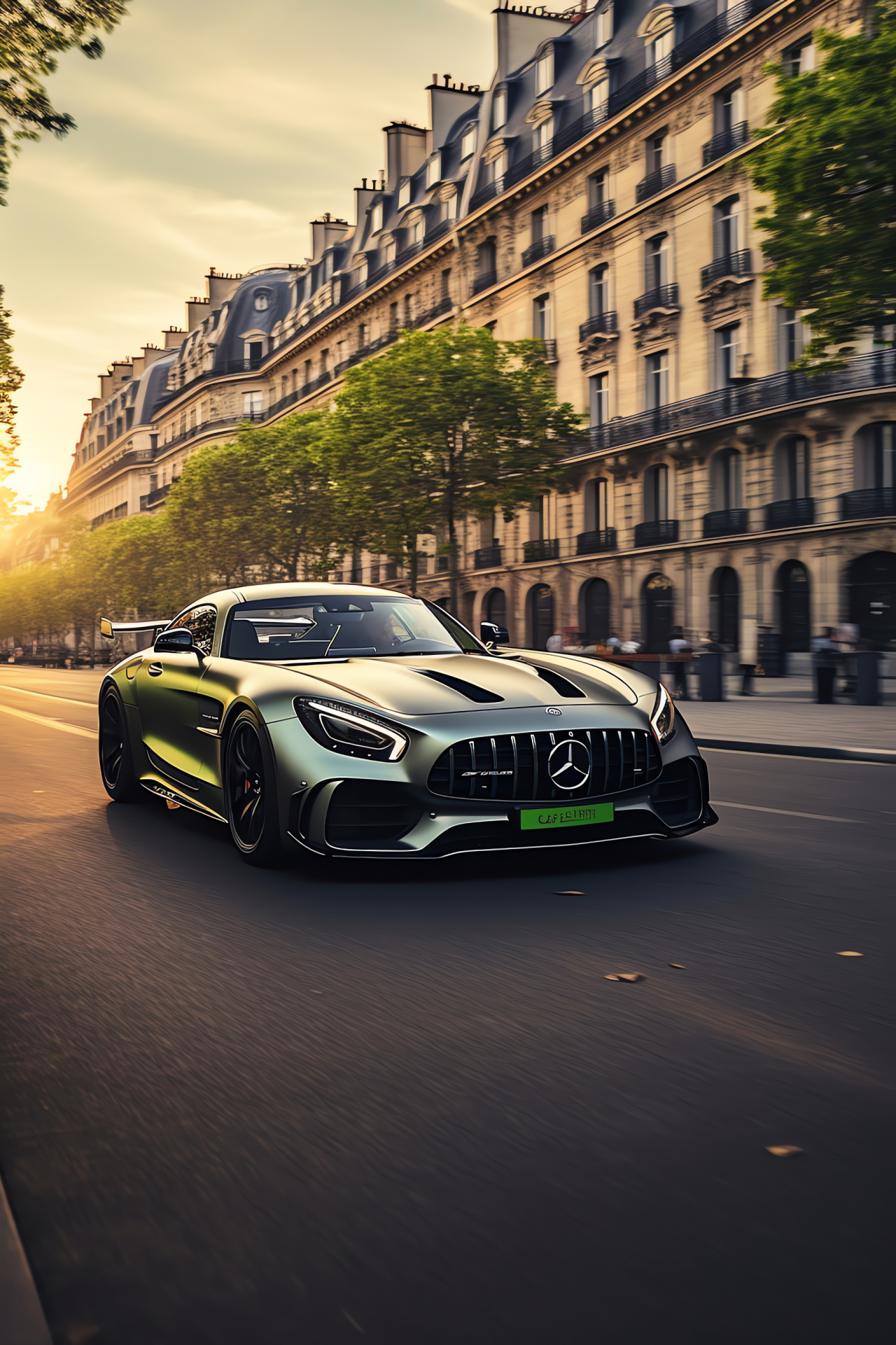 Mercedes-AMG GT R Pro, Parisian Champs-lyses, High-performance automobile, Elegant French backdrop, European grandeur, HD Phone Wallpaper