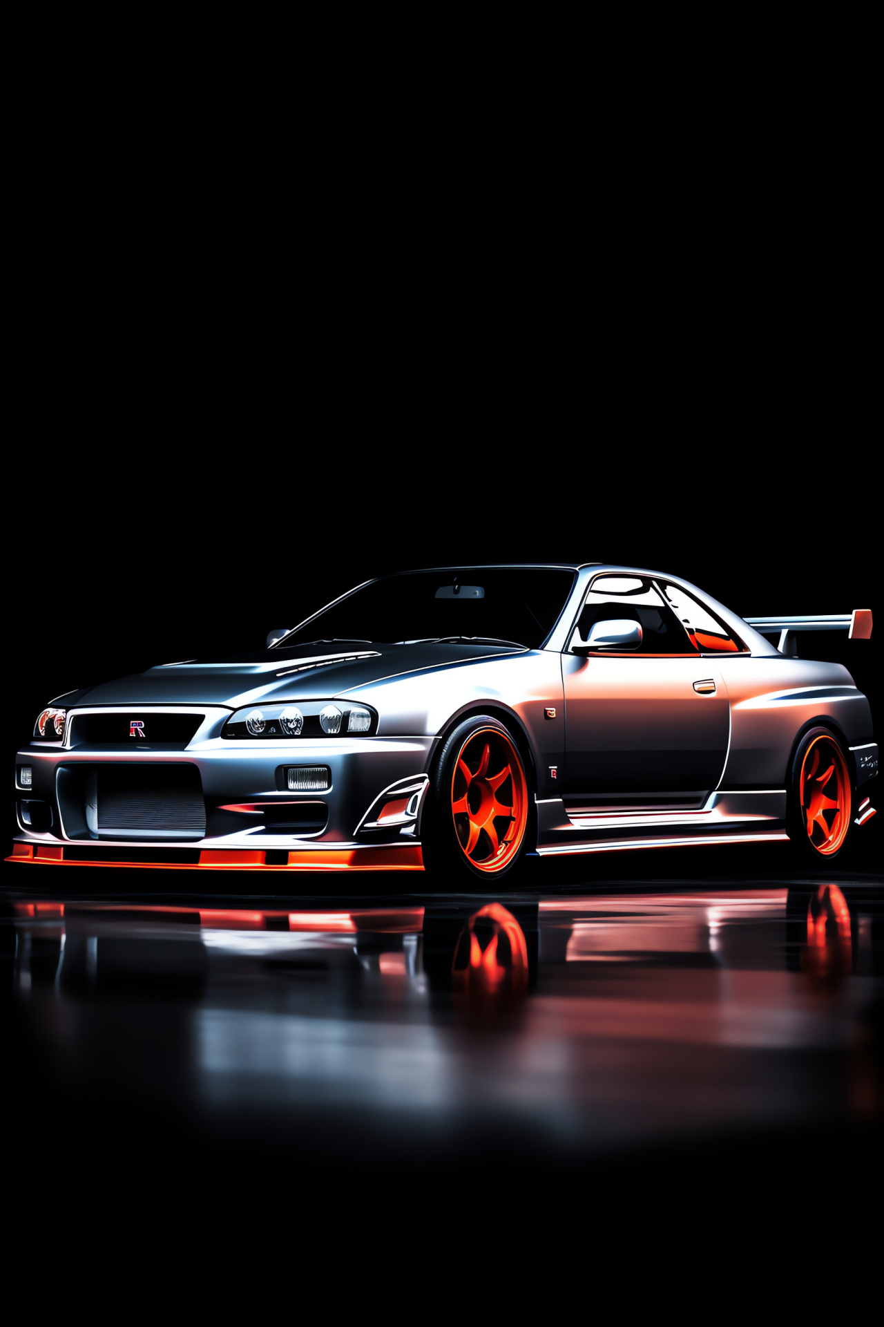 Nissan Skyline GTR R33, Japanese sports car, Triple-hued backdrop, High-performance vehicle, Automototive photography, HD Phone Image