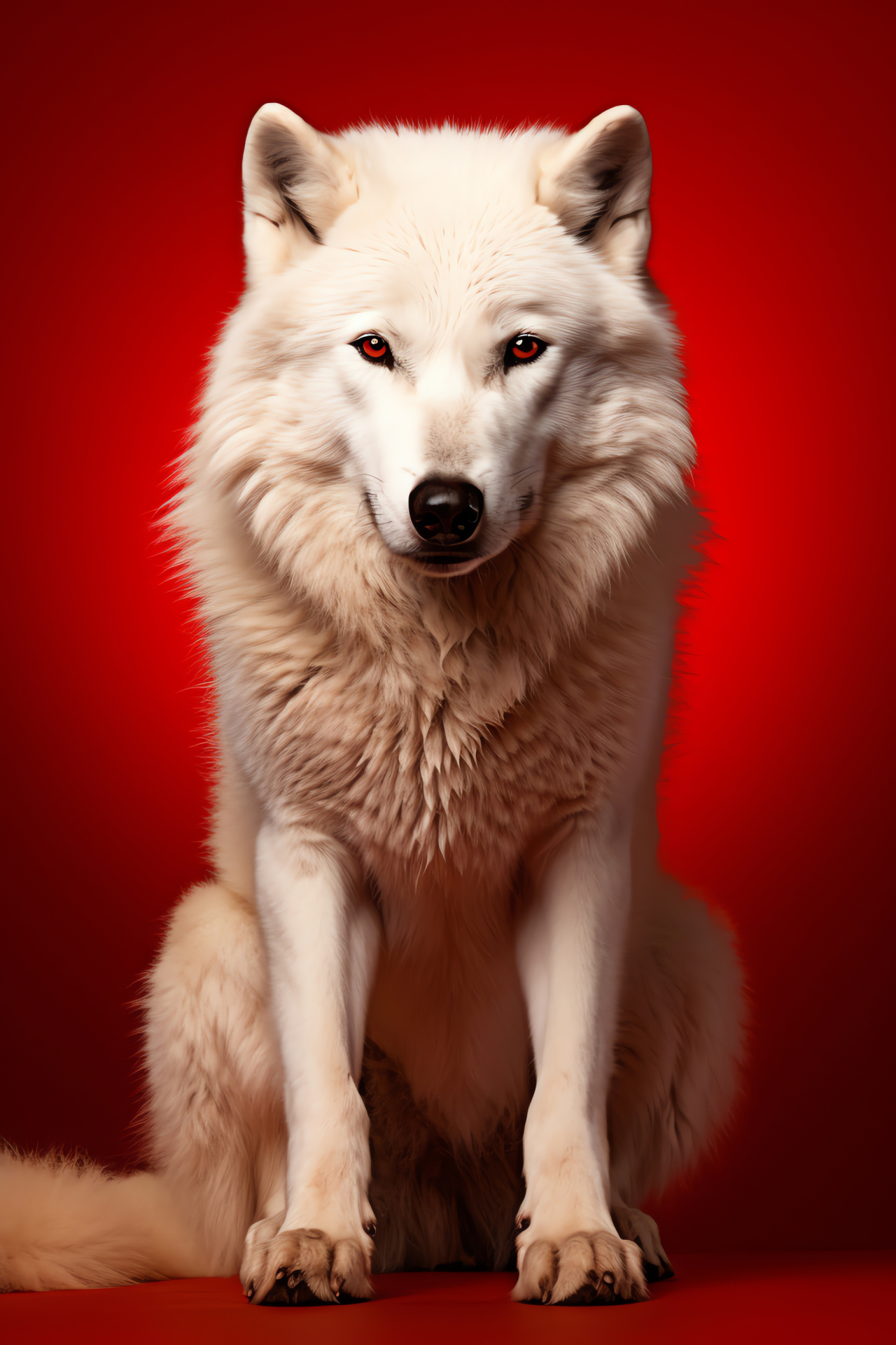 Commanding White Wolf, Pure white thick fur, Staring golden eyes, Symbol of the wild, Prideful stance, HD Phone Wallpaper