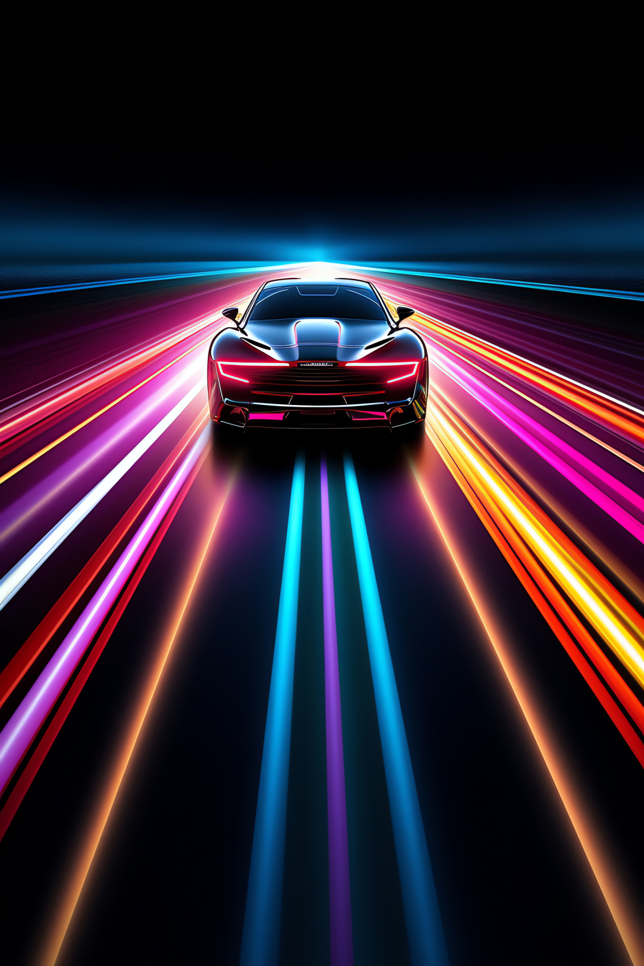 Neon Car, triple-color stripe motif, broad angle, graphic element, automotive display, HD Phone Wallpaper