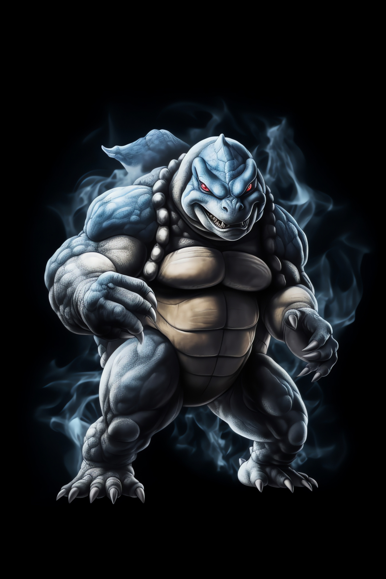 Blastoise stance, Hydro-powered Pokemon, Navy hue body, Battle-ready aura, Shell-armored giant, HD Phone Image