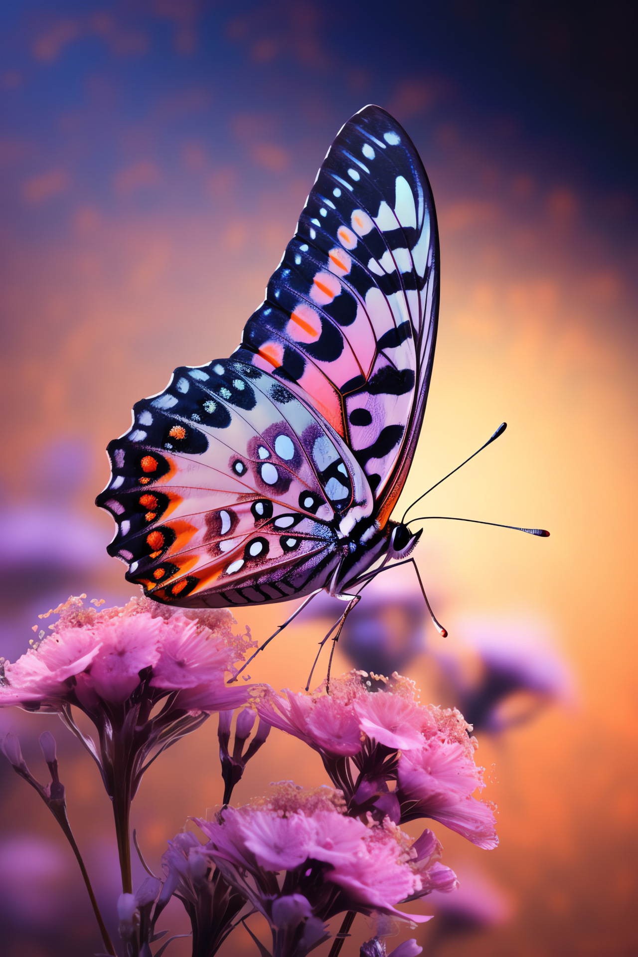 Ethereal Pink Butterfly, Elegant wing patterns, Floral meadow inhabitant, Dreamlike grace, Nature's monarch, HD Phone Image