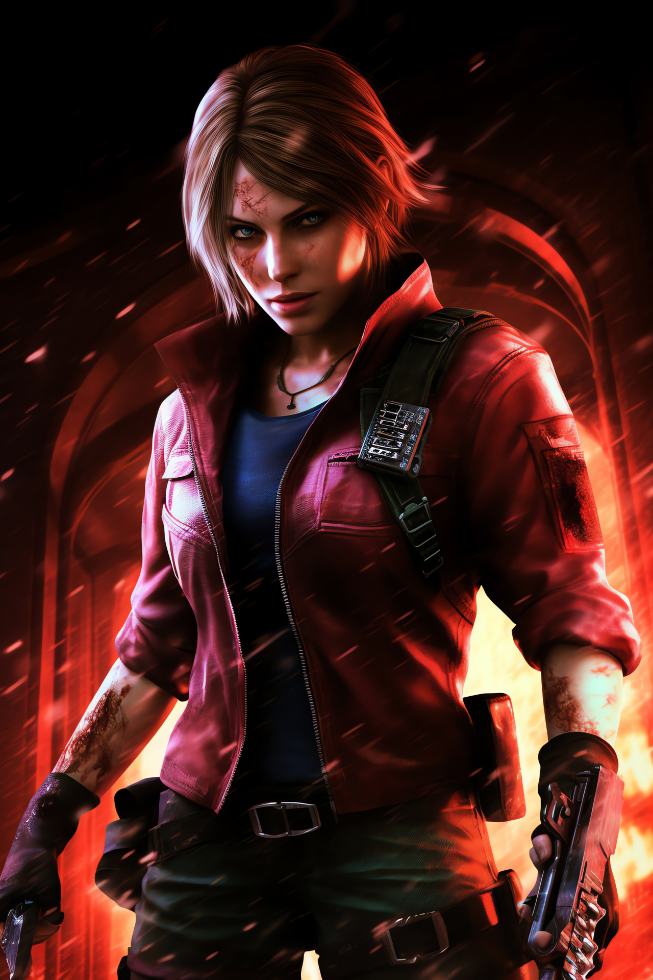 Resident Evil franchise, Claire Redfield avatar, Signature character, Emerald oculars, Auburn tresses, HD Phone Image