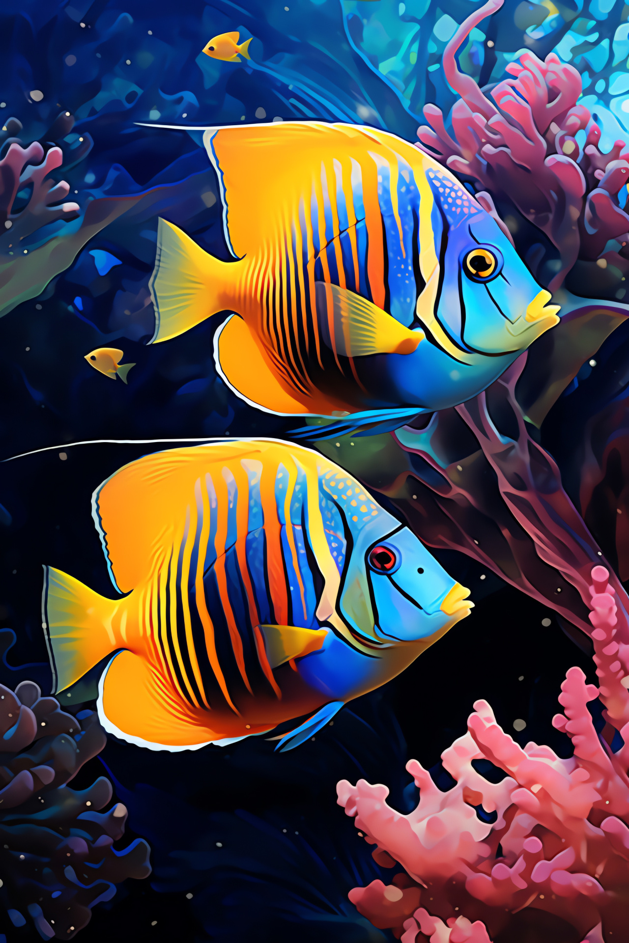 Tropical angelfish, vibrant marine life, underwater diversity, coral reef ecosystem, colorful fish, HD Phone Image