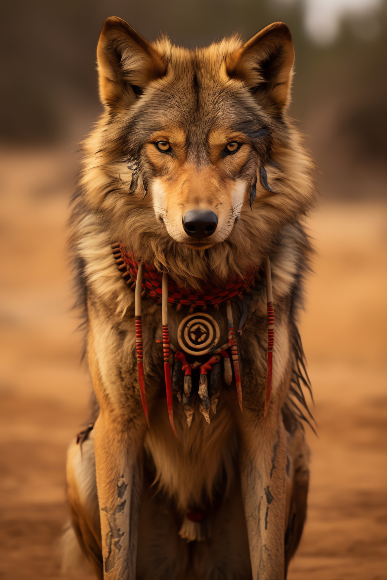 Canine wild spirit, Lustrous ocular element, Beige mammal fur, Indigenous fauna art, Crimson adornment, HD Phone Image