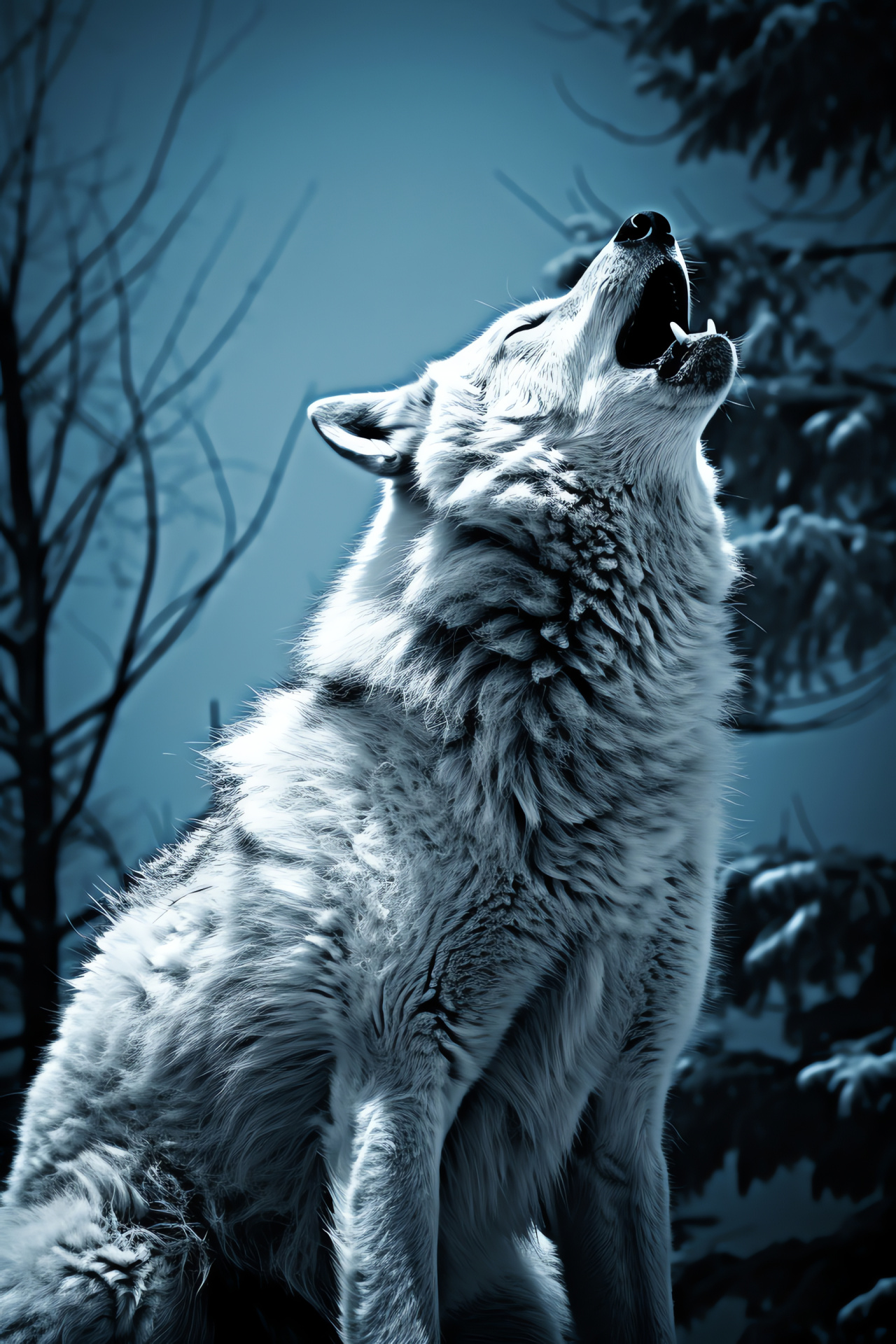 Howling Canis lupus, Gray wolf summoning, Dual-toned simplicity, Arctic lupine eyes, HD Phone Image