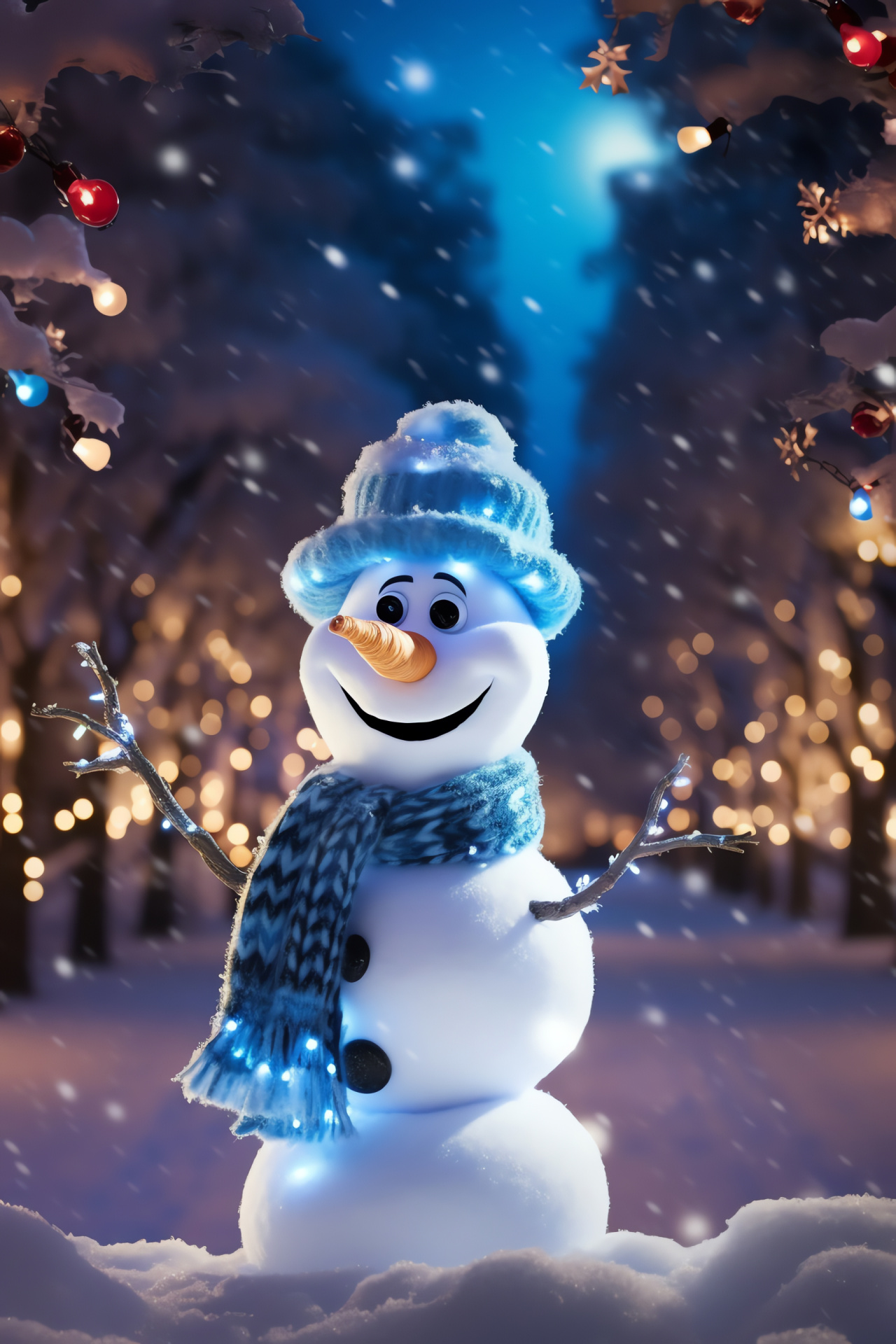 Olaf enjoying Christmas, Snowy forest backdrop, Festive holiday garb, Joyous winter celebration, Seasonal decor, HD Phone Image