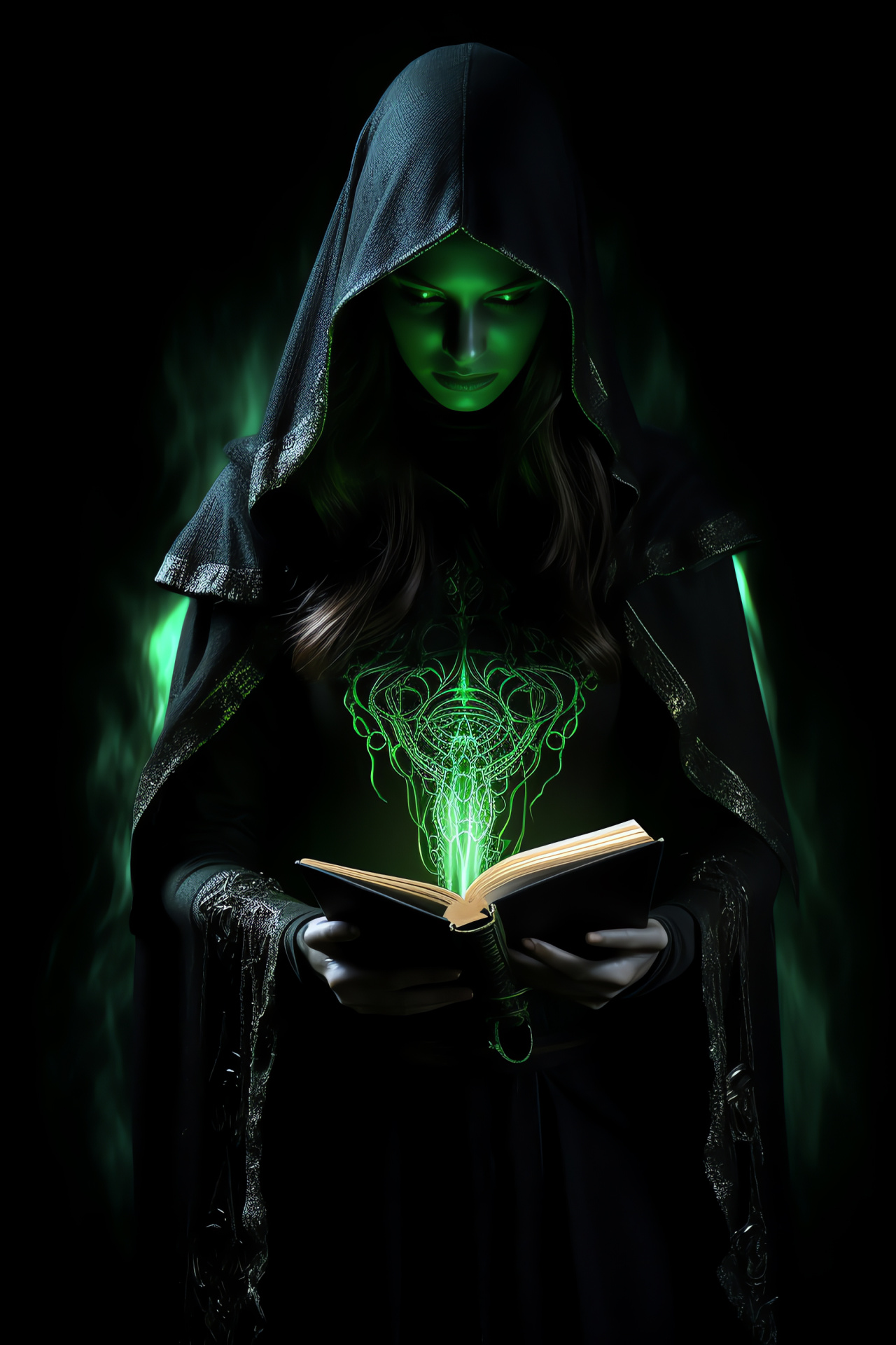 Virtual enchanter Seraphina, Green-eyed sorceress, Balanced game character, Mage of stature, Digital persona, HD Phone Wallpaper