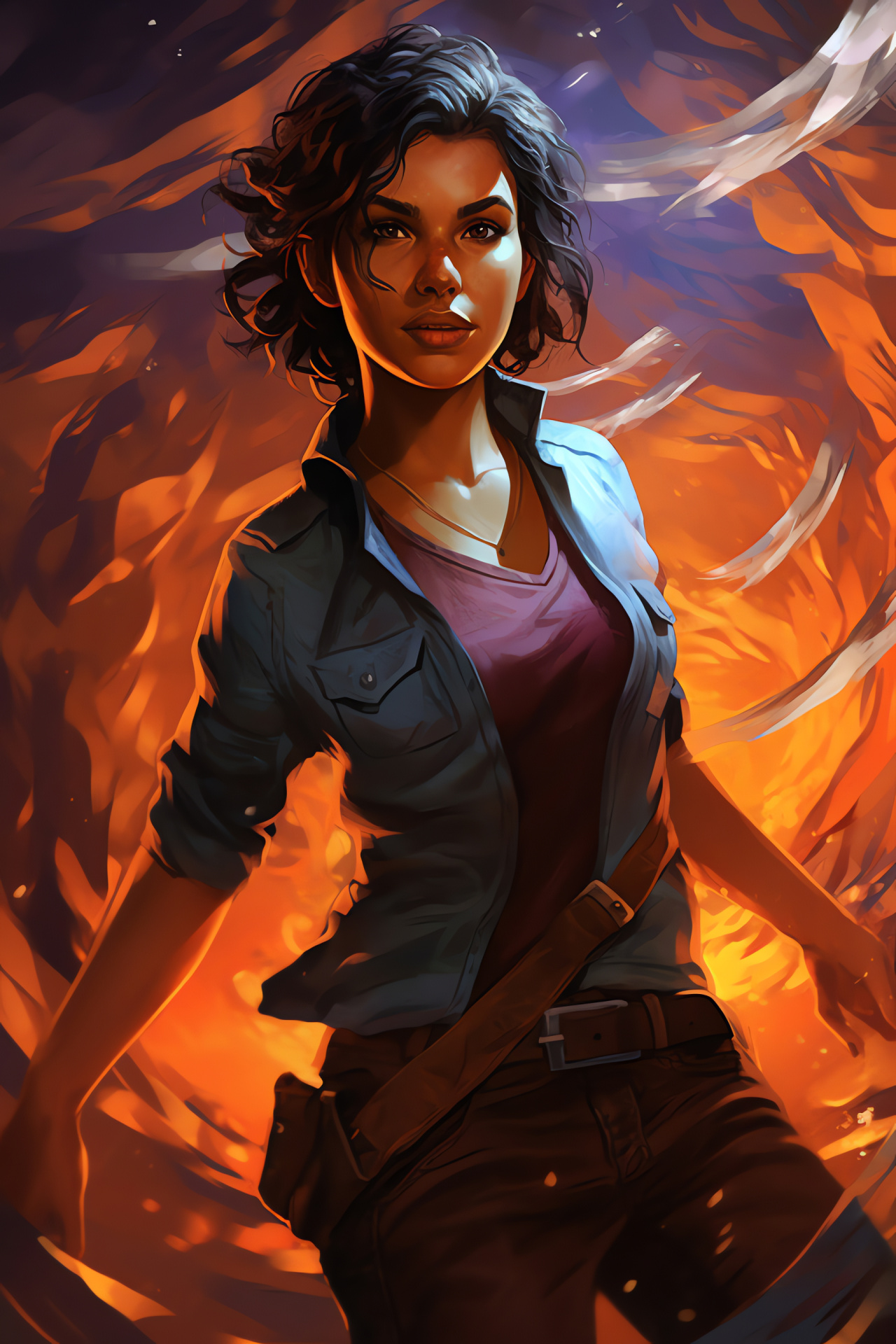 Chloe Frazer from Uncharted, verdant eyes, focused demeanor, historical curios, enigmatic allure, HD Phone Image