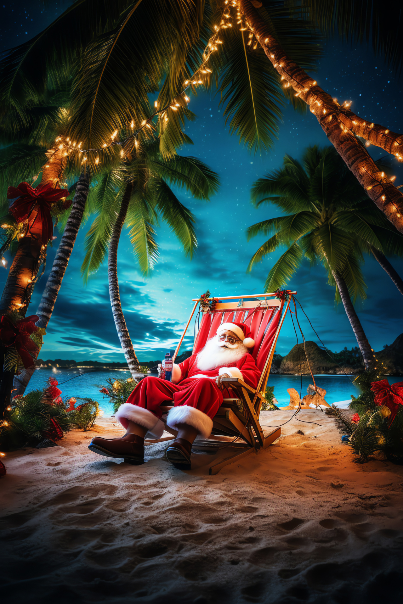 Tropical Holiday Season, Beach Santa, Oceanfront celebration, Exotic Christmas, Coastal festivities, HD Phone Image