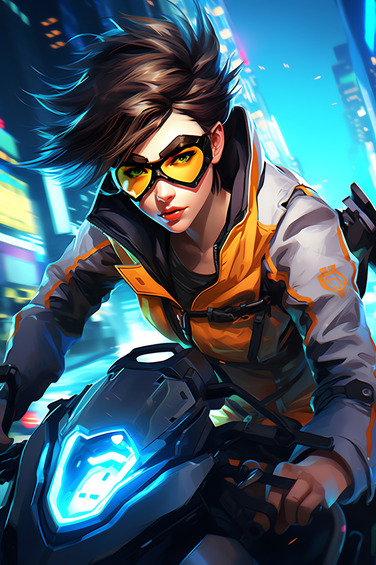 Tracer's Overwatch adventure, Parisian panorama, Commanding heroine, High-tech urbanity, Interactive recreation, HD Phone Image