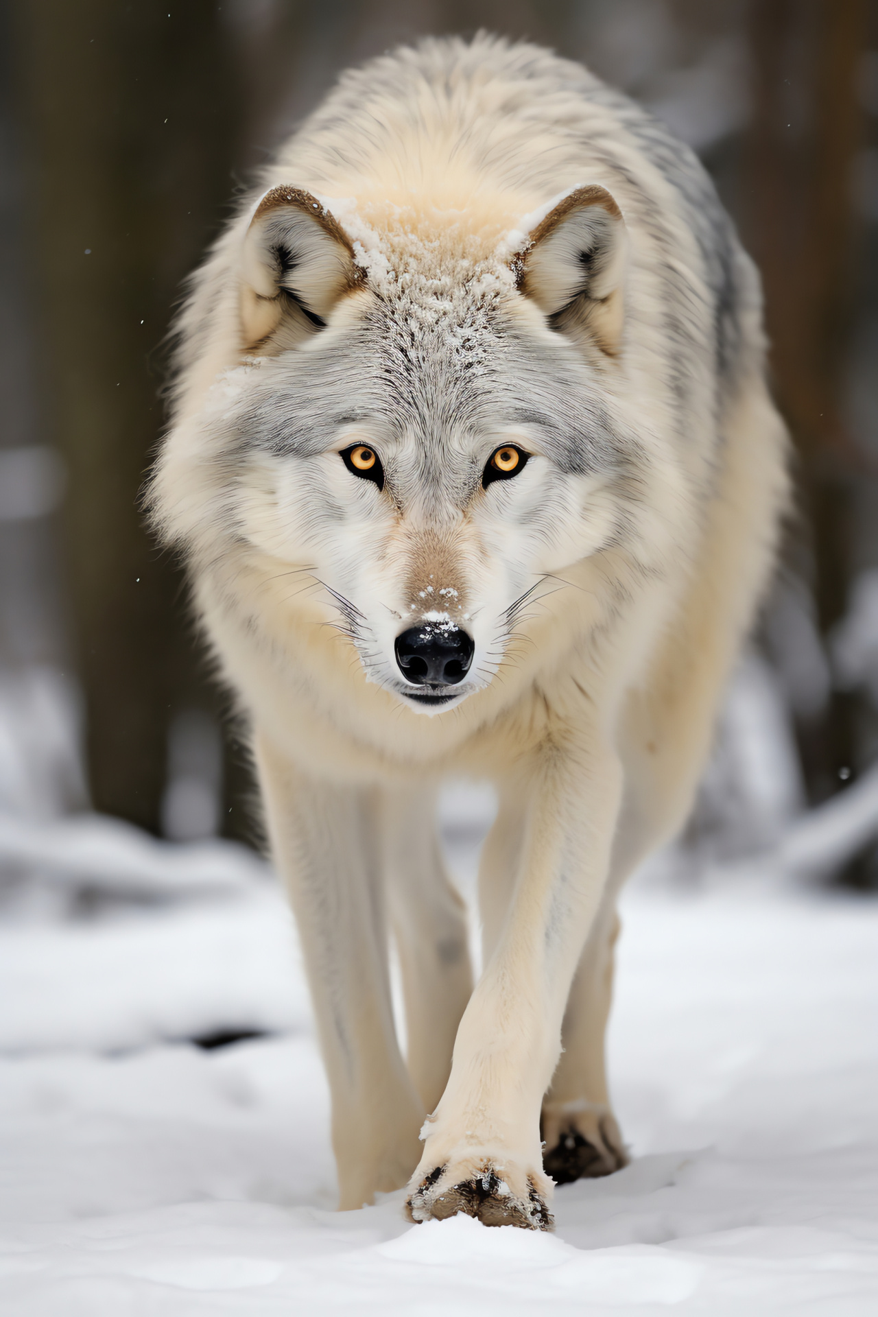 White Wolf, Canine gaze, Snowy habitat, Winter predator, Timber species, HD Phone Image