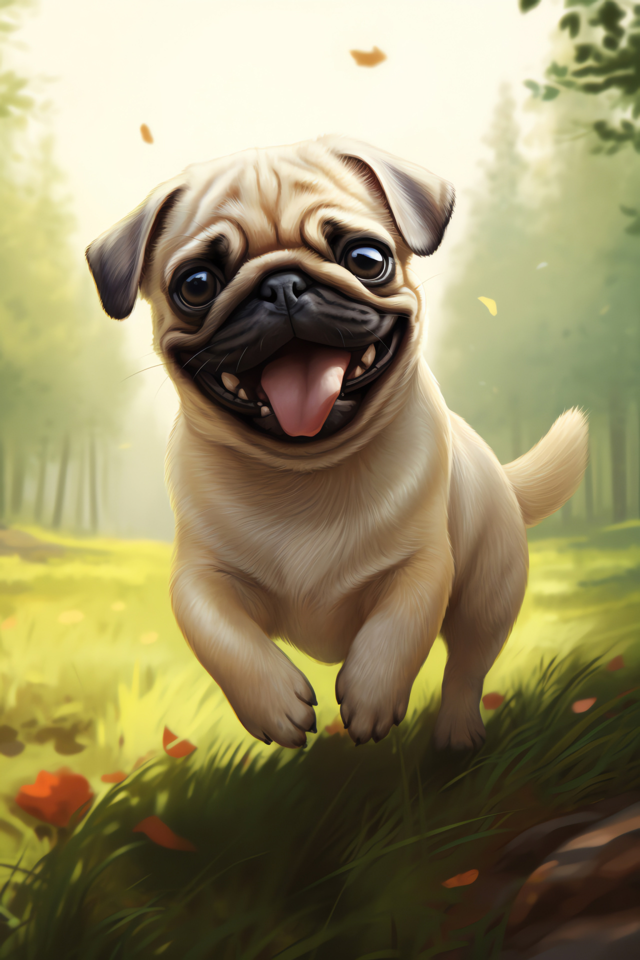 Playful Pug behavior, Lustrous Pug coat, Agile Pug posture, Curly Pug feature, Pug puppy liveliness, HD Phone Wallpaper