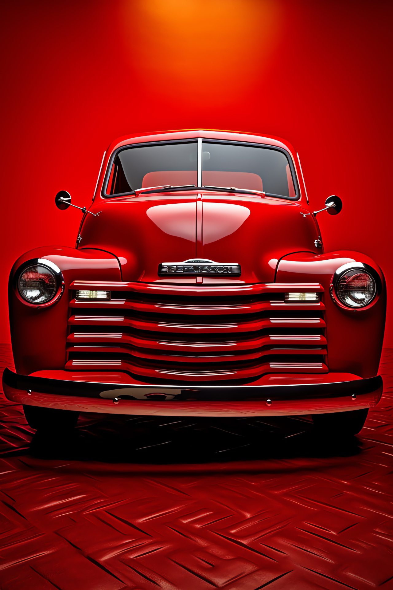 Chevy K20 model, Bird's-eye view, Bold red coat, Color uniformity, Classic truck anatomy, HD Phone Wallpaper