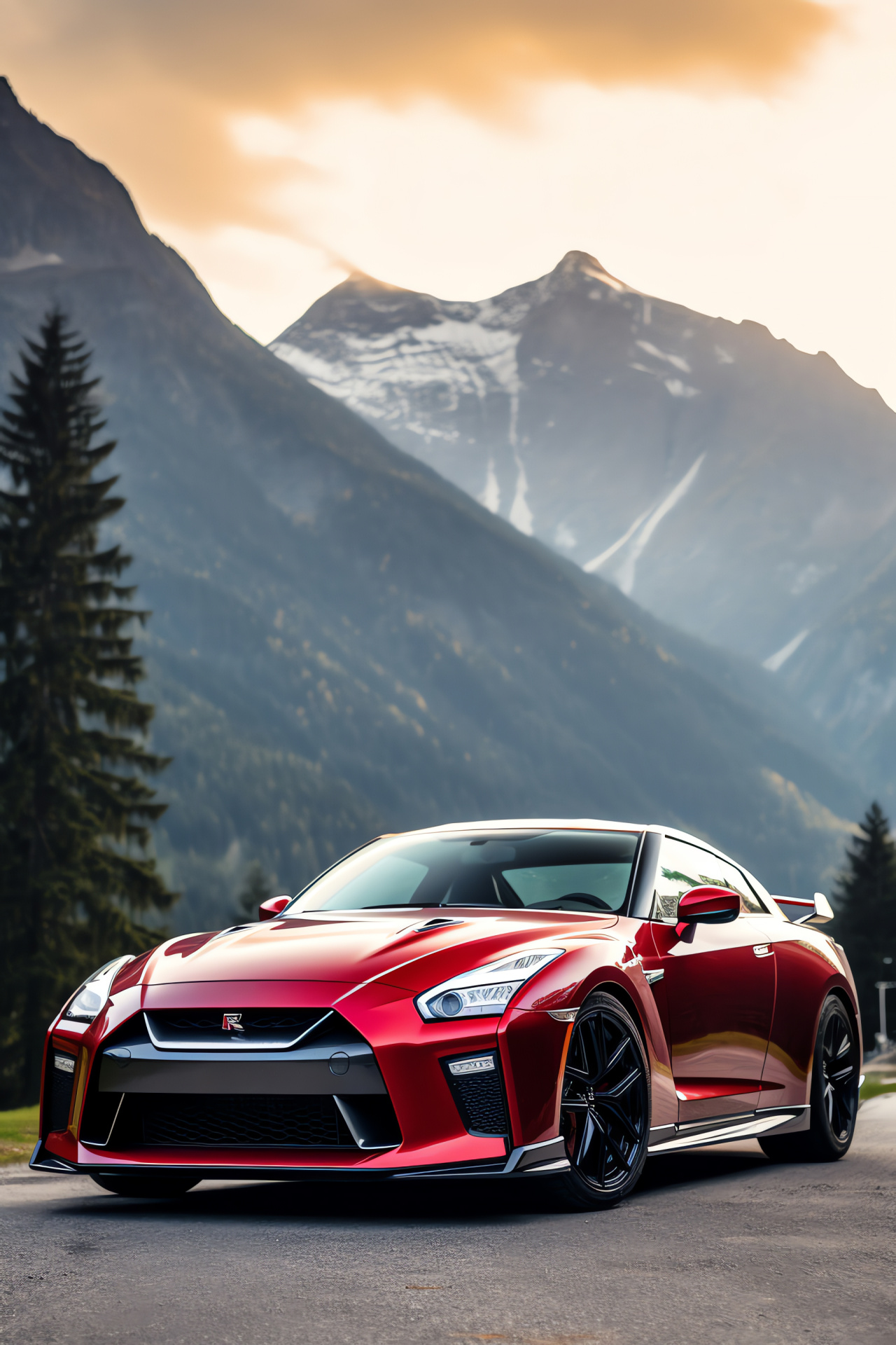 Nissan GTR HD prowess, Swiss mountain curves, GT-R50 exclusive edition, bold color contrast, serpentine road challenge, HD Phone Image