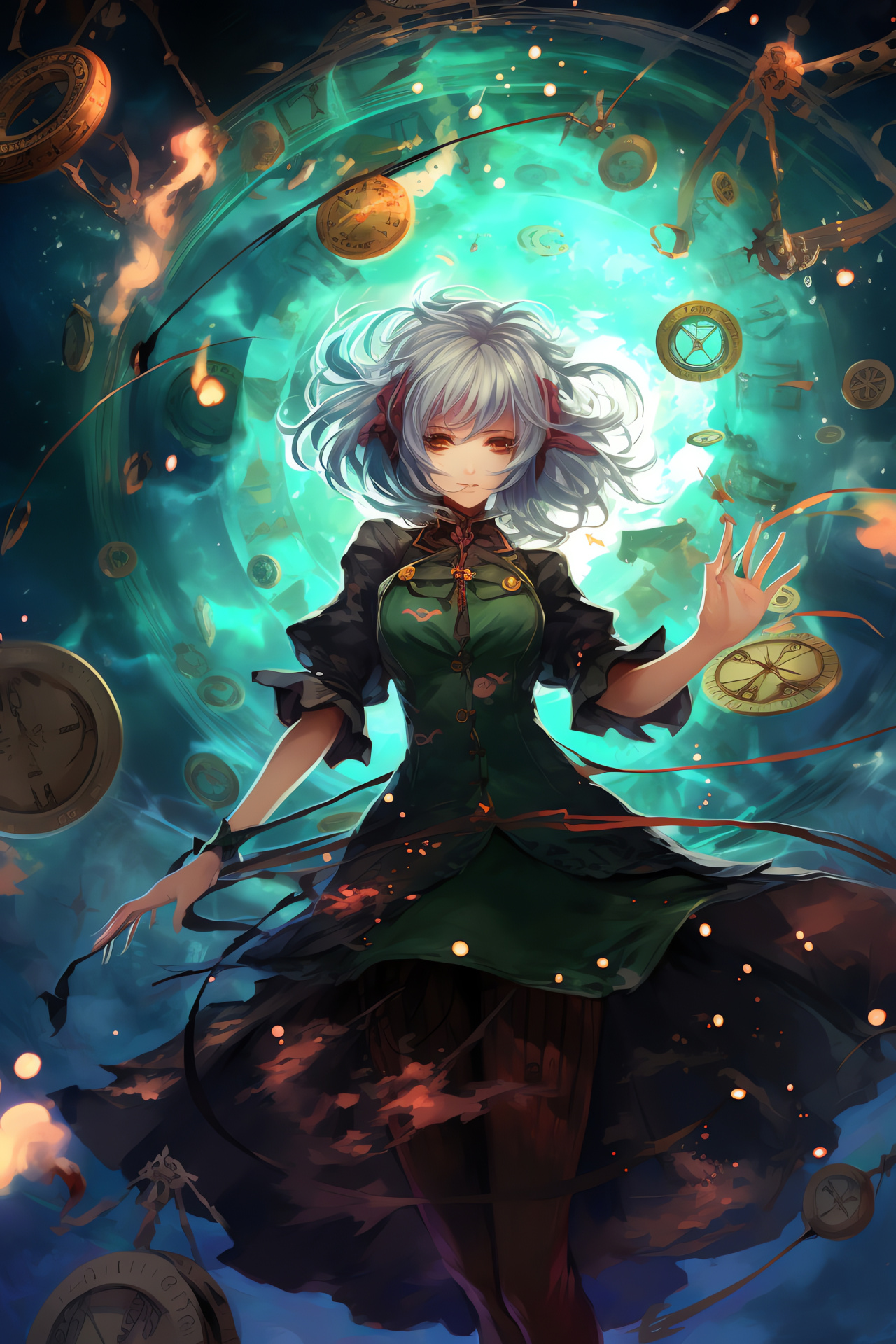 Touhou Sakuya Izayoi character, Netherworld domain, Timepiece collection motif, Temporal control skill, Occult device array, HD Phone Image