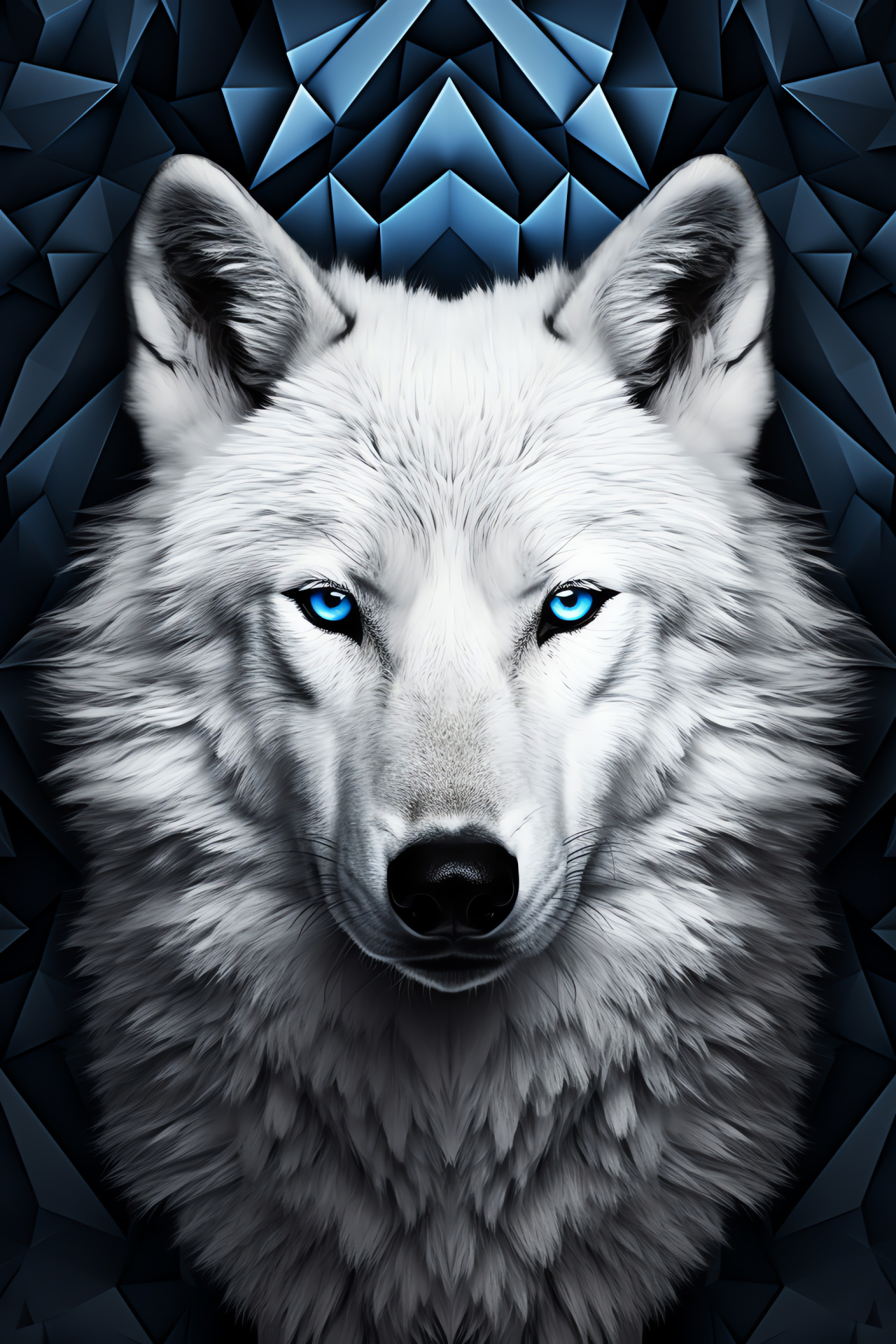 Intellectual White Wolf, Abstract and black design, Medium-length mammal fur, Piercing gaze, Symbolic Arctic figure, HD Phone Image