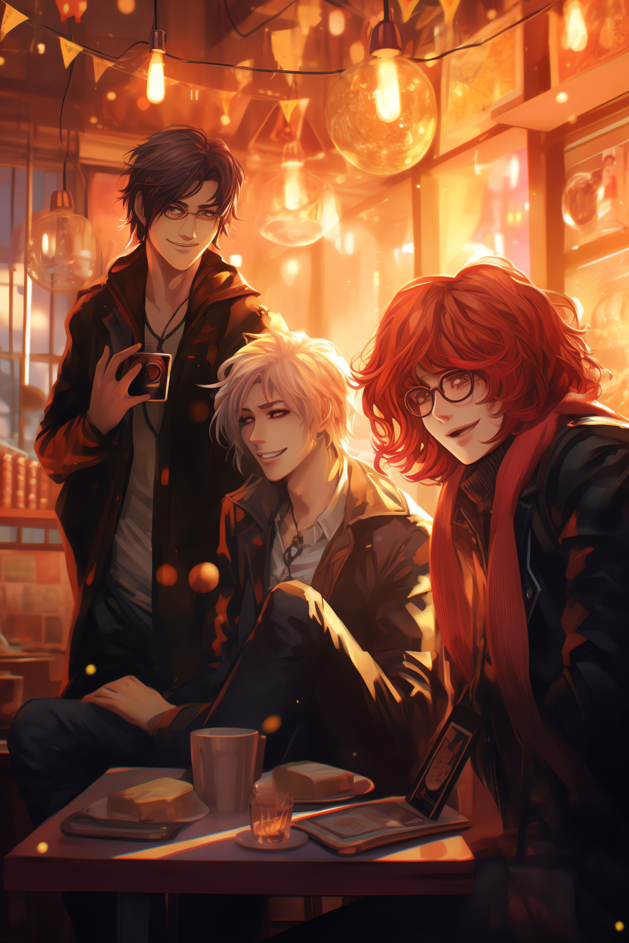 Mystic Messenger characters, RFA party, Digital cafe setting, Joyful avatars, Artistic design, HD Phone Wallpaper