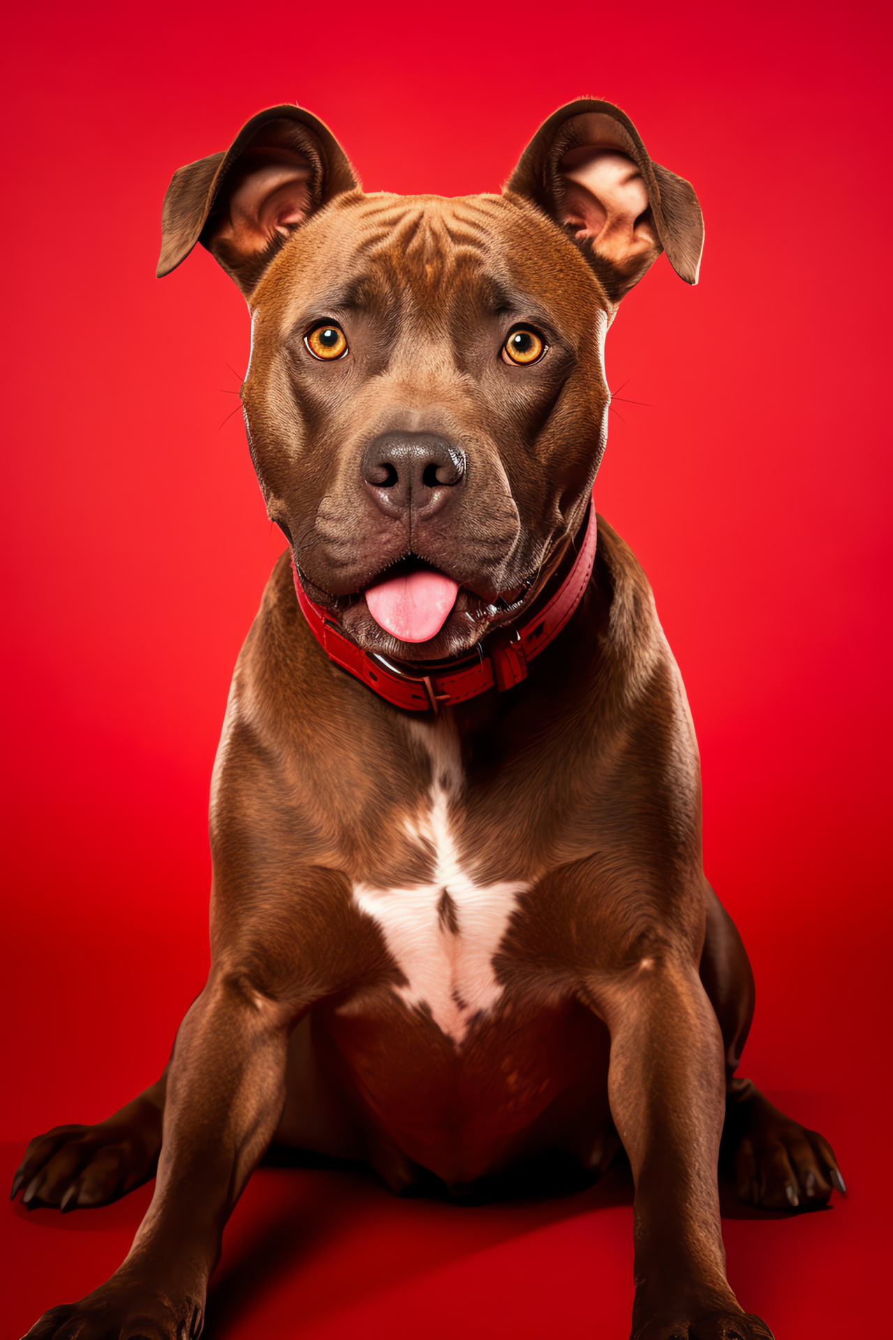 Nice Pitbull, brindle coat, striking red contrast, joyful dog, wide stance, HD Phone Wallpaper