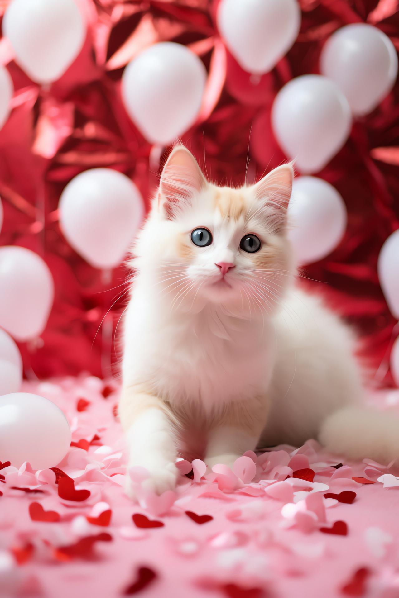 Kitten with loving gaze, Fragrant blossoms, Inflatable decoration, Special day ornamentation, Kitty celebration, HD Phone Wallpaper