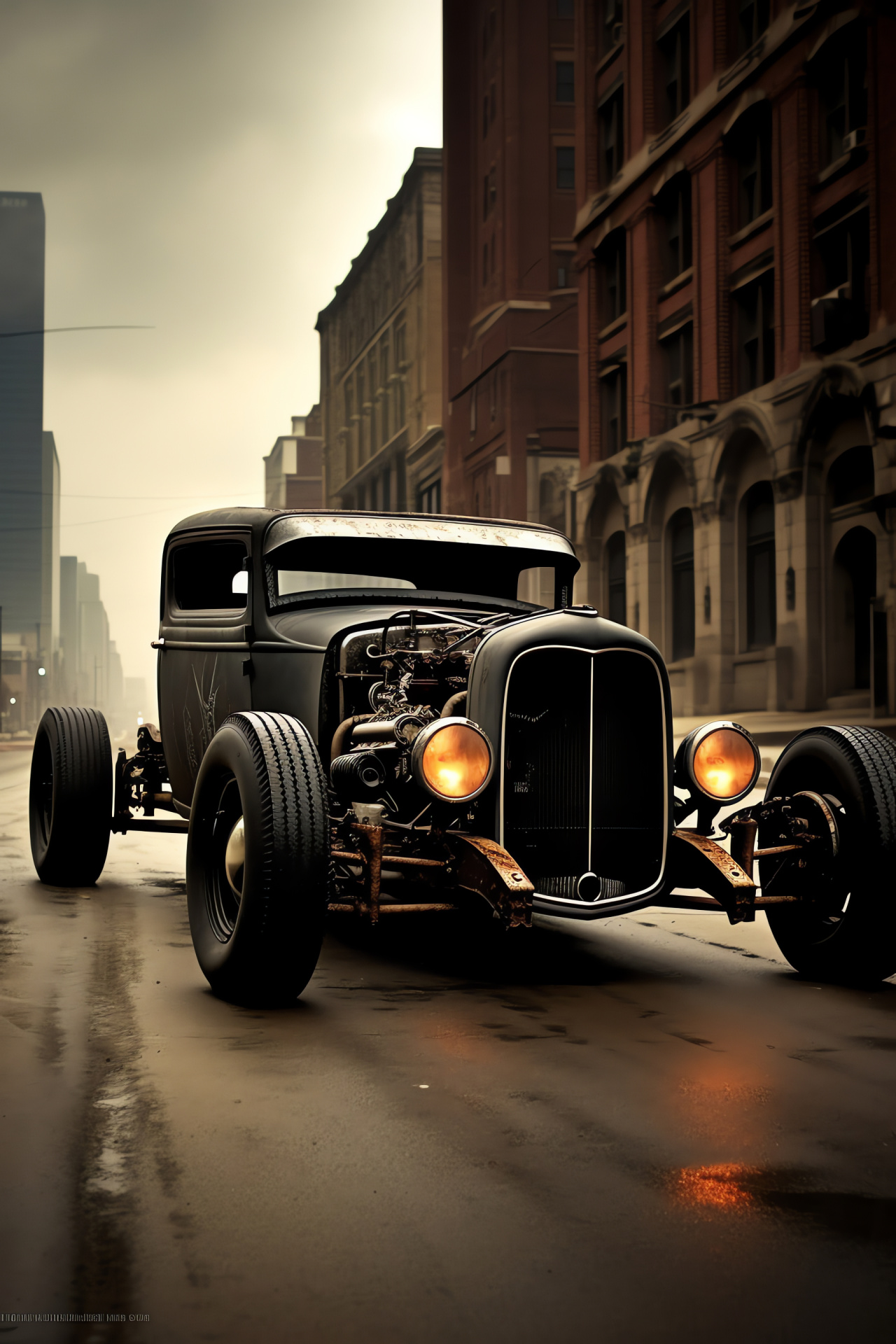 Matte Black Rat Rod, Detroit Muscle, Custom Engine Build, Big Tires, Auto Craftsmanship, HD Phone Wallpaper