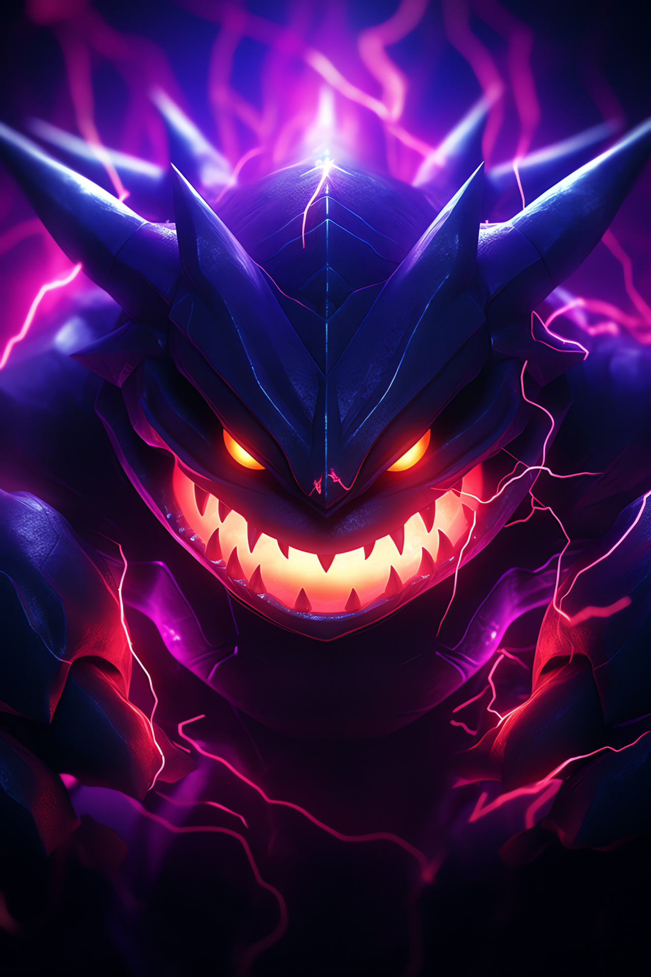 Pokemon battle scene, Gengar's evolution, Ghost type, Purple figure, Gleeful face, HD Phone Wallpaper