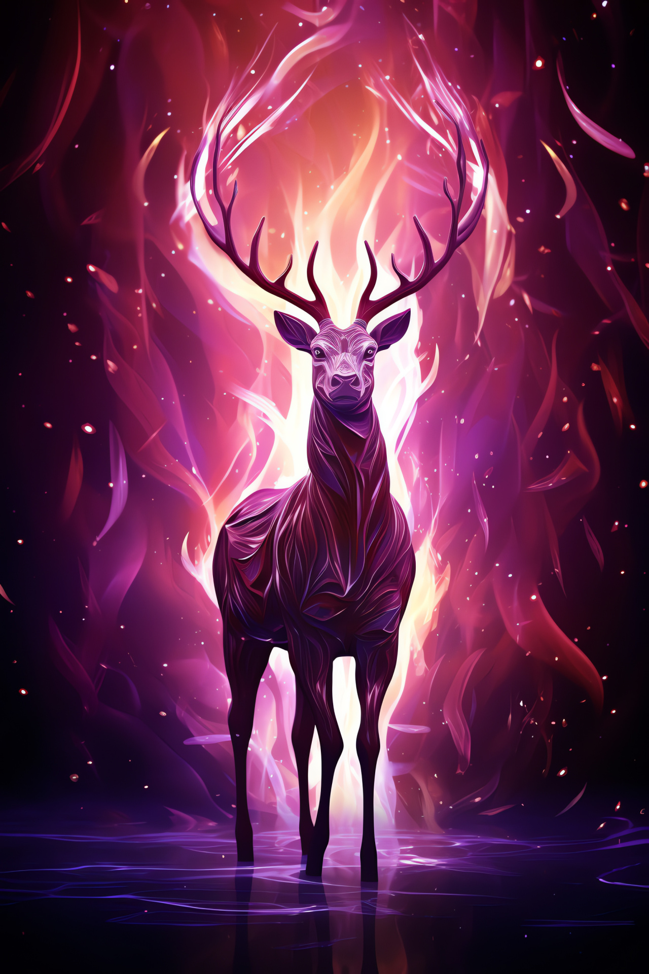 Serene reindeer, Swirls of fantasy, Purple-pink background, Creature comfort, Arctic warmth, HD Phone Image