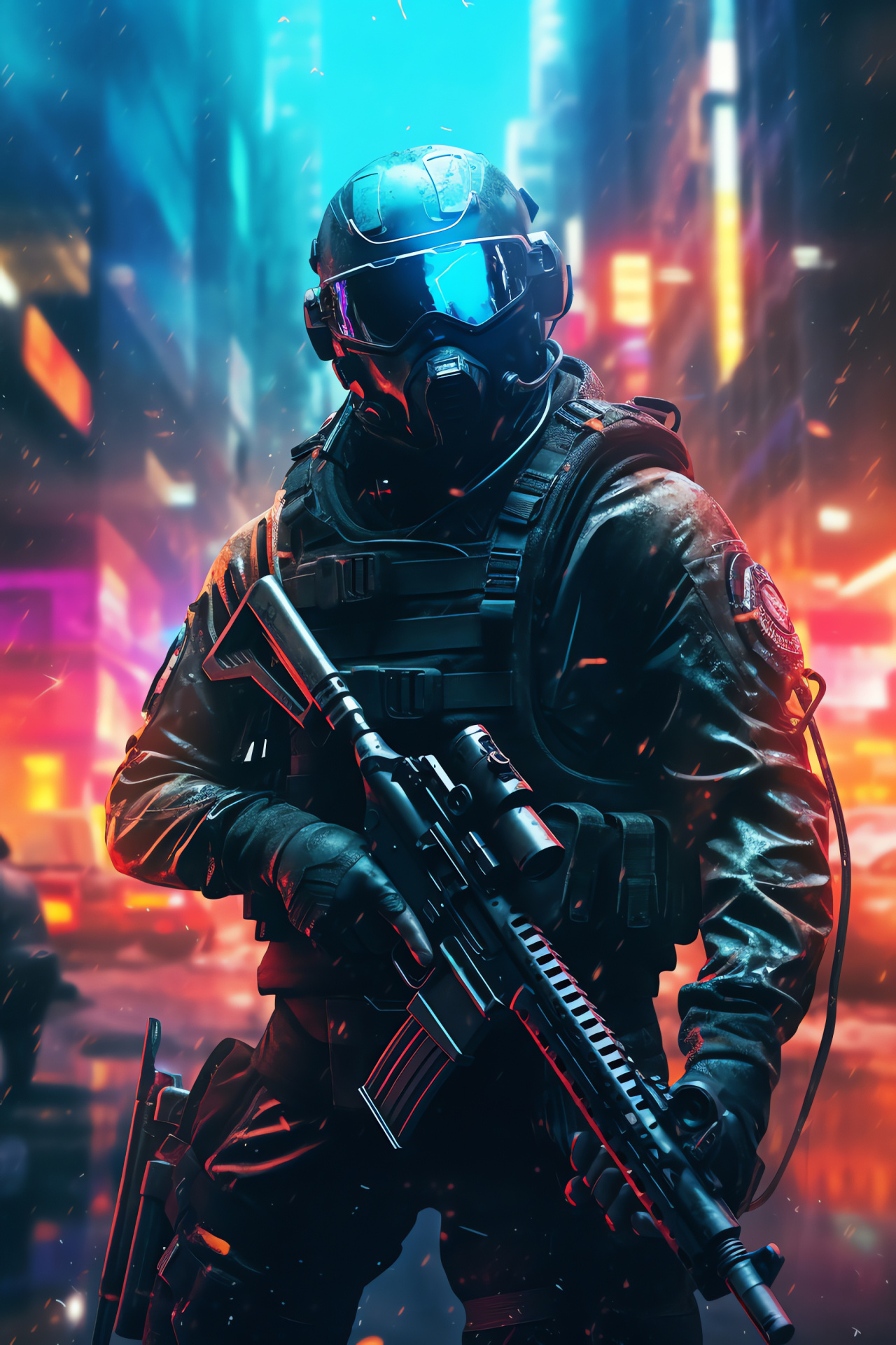 Playstation gaming action, Call of Duty virtual battleground, Science fiction urban environment, Climate effects imagery, Modern combat gear, HD Phone Image