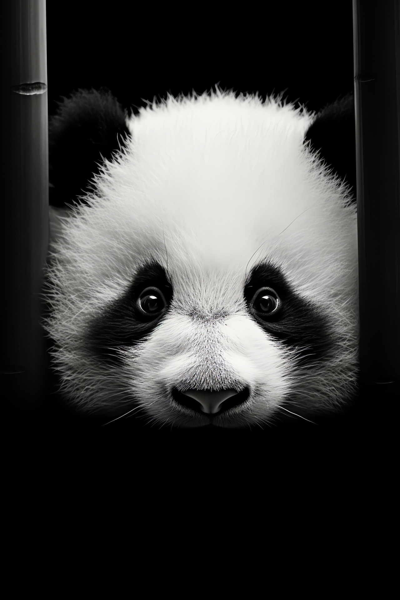 Close-up panda, intimate wildlife views, glowing line backdrops, adorable bears, soft fur details, HD Phone Image