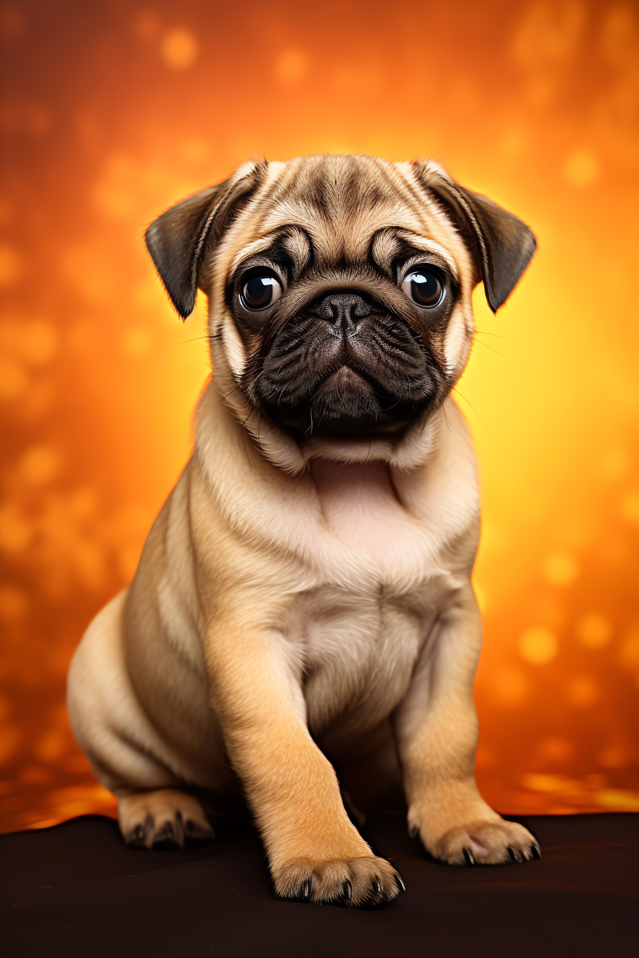 Pug puppy presence, canine expression, fawn-coated breed, pet portrait, animal background, HD Phone Image