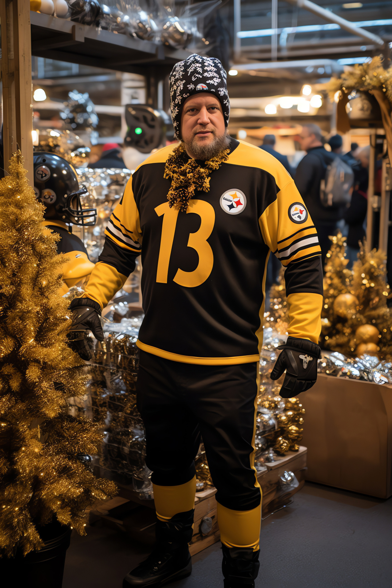 NFL-themed Christmas, Pittsburgh Steelers fans, Holiday festivity, Decorative souvenirs, Musical atmosphere, HD Phone Wallpaper