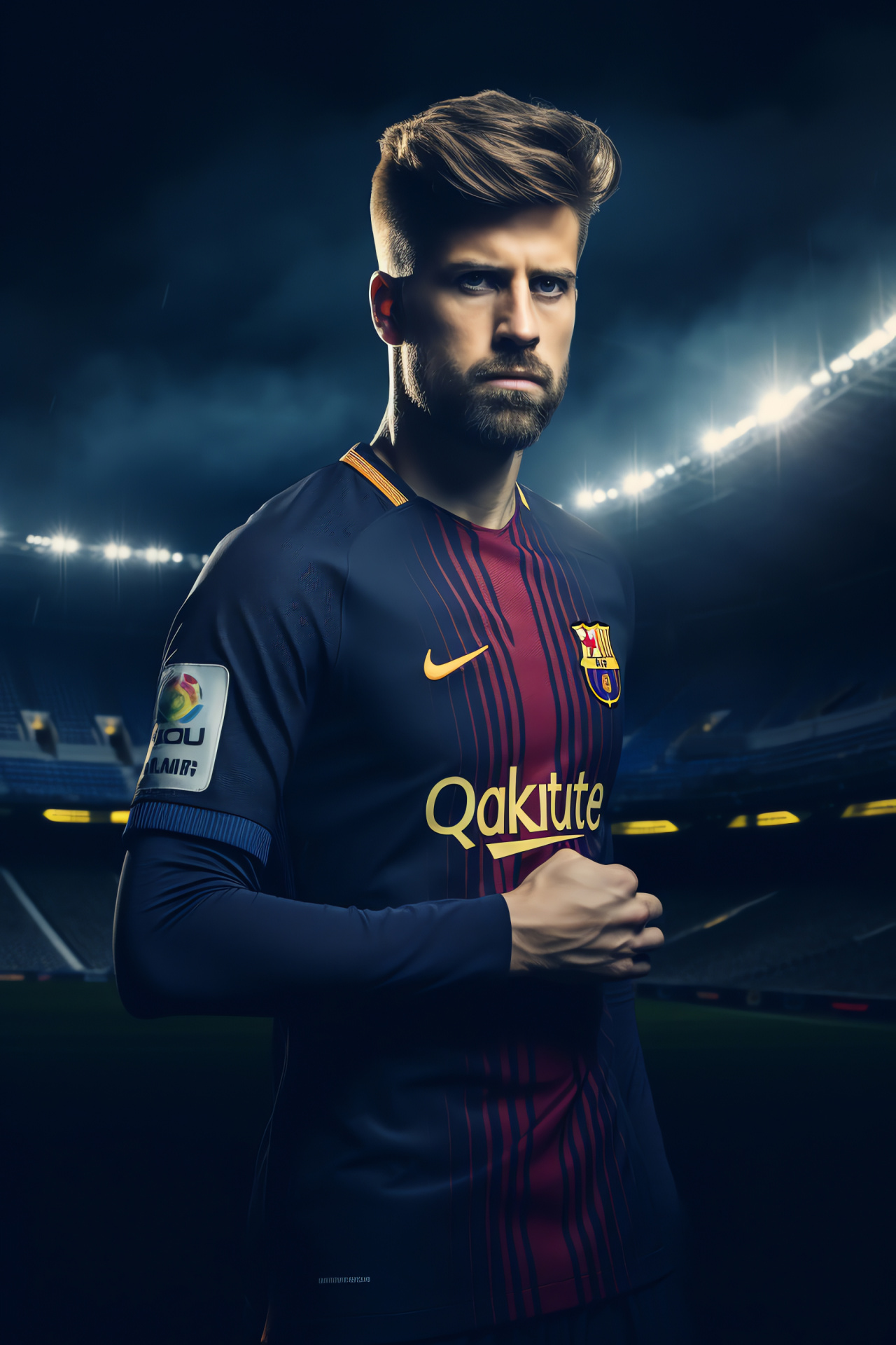 Pique, Soccer athlete, Match day, Leadership role, Sports stadium ambiance, HD Phone Image