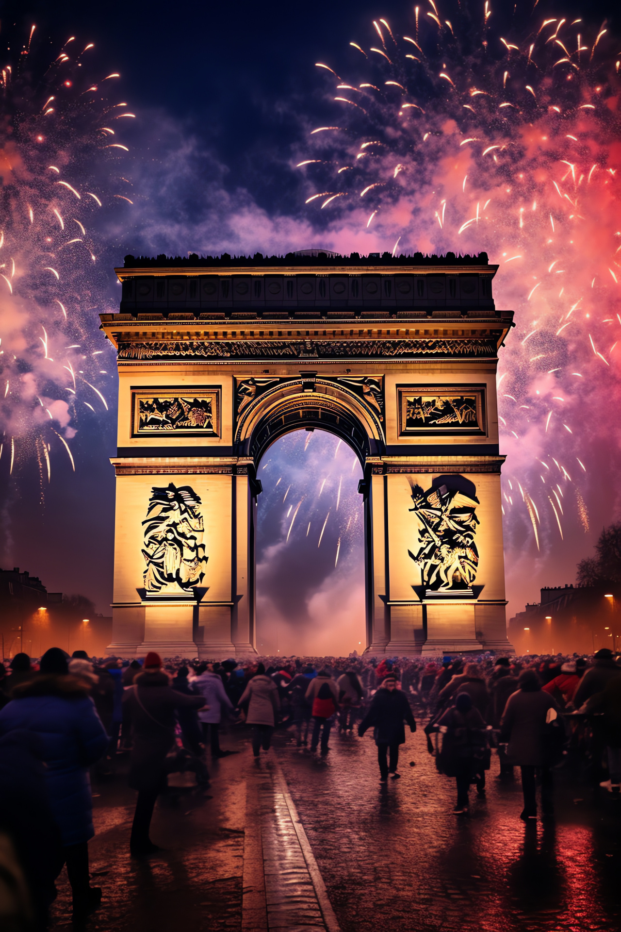 Paris New Year's Eve, Champs-lyses, Arc de Triomphe, iconic landmark, city celebrations, HD Phone Image