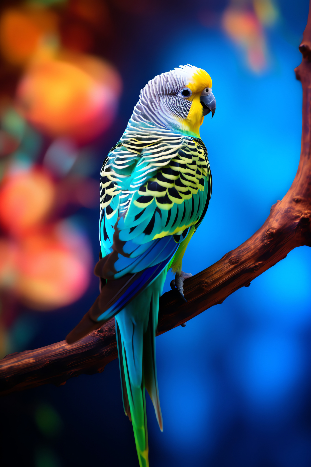 Parakeet, tropical bird, azure plumage, arboreal habitat, multi-hued canvas, HD Phone Image