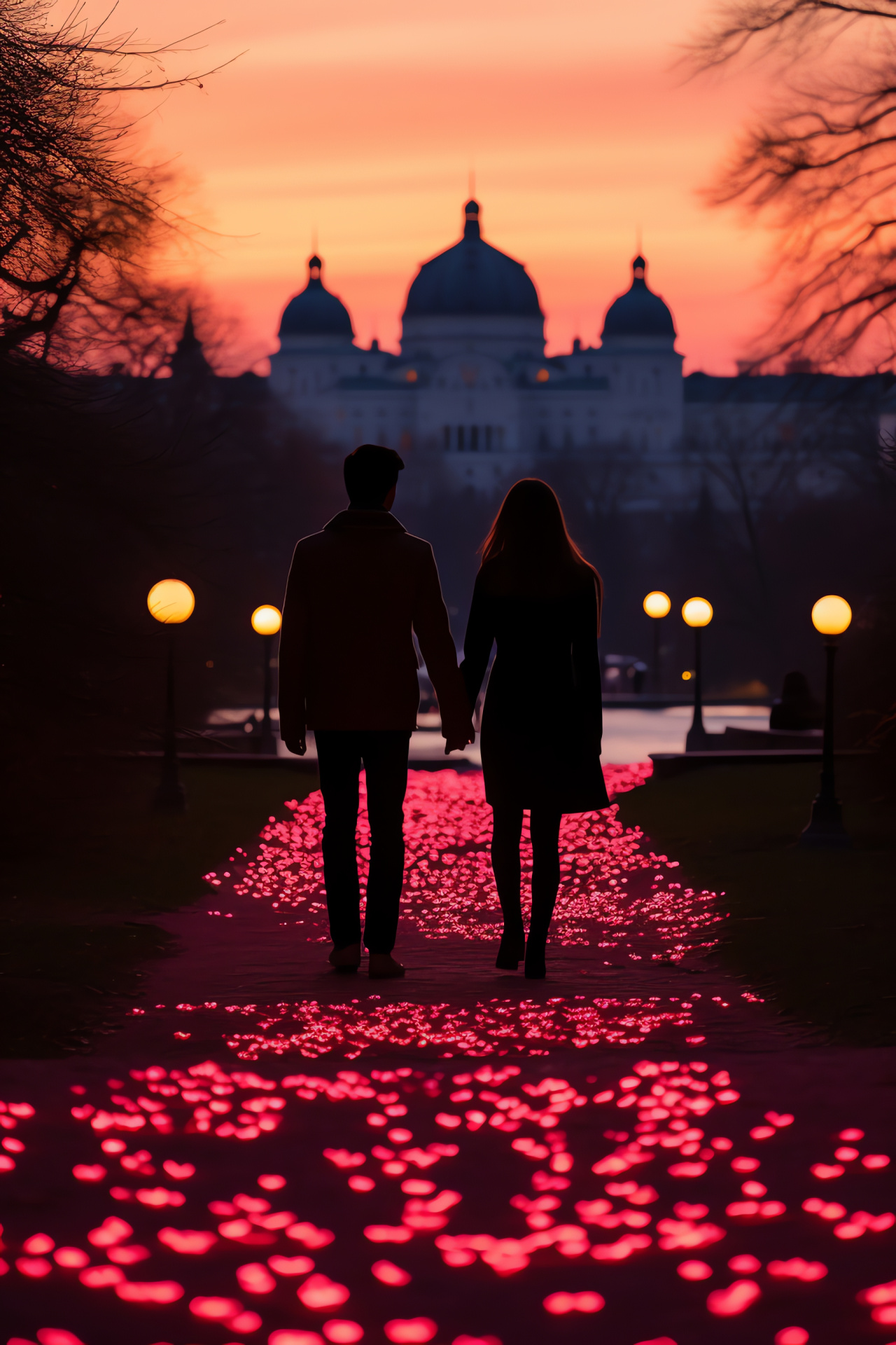 Viennese Valentine's ambiance, Belvedere Palace setting, regal romance, grand palace gardens, Austrian elegance, HD Phone Image