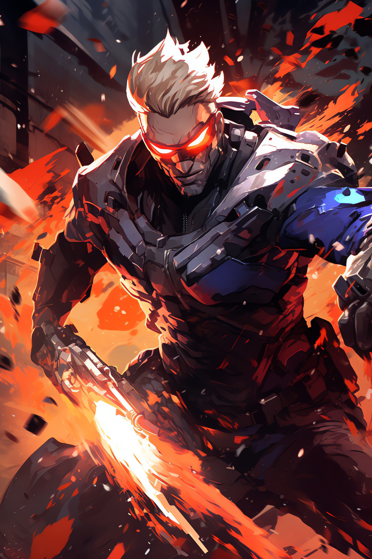 Soldier 76, Overwatch hero, Battle-scarred soldier, Combat readiness, Virtual battle, HD Phone Wallpaper