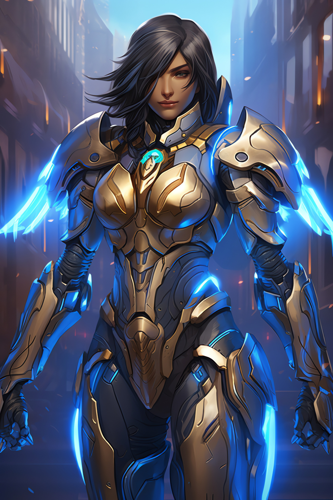 Pharah character, Overwatch armor, Aerial maneuverability, Brown eyes focus, Visual representation, HD Phone Wallpaper